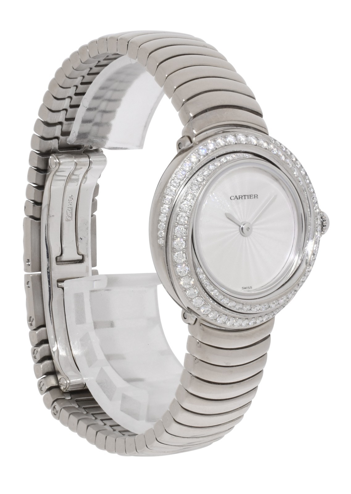 Cartier Trinity 18k WG Diamond Bezel Silver dial Ladies Quartz Watch 2444