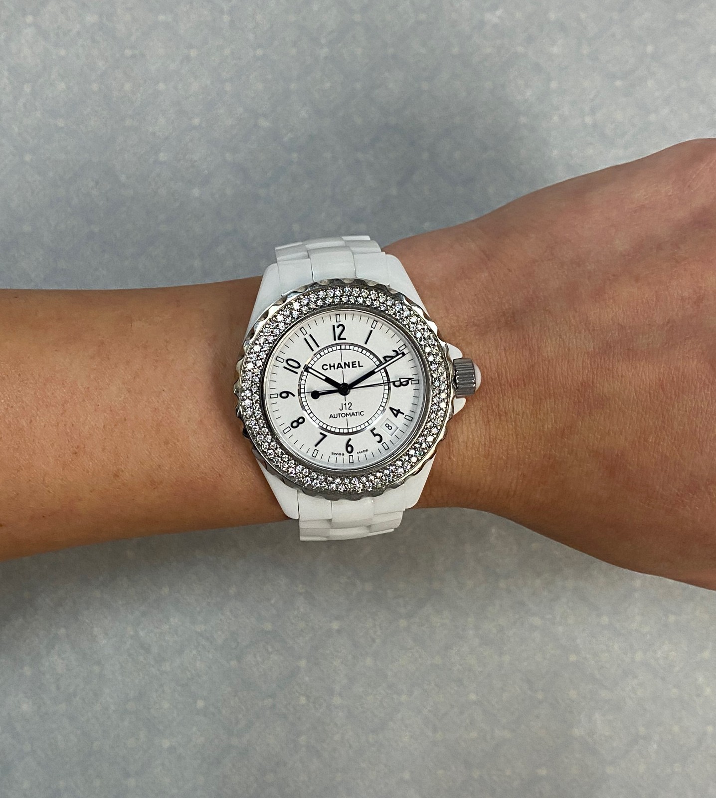 Chanel J12 White Ceramic & Diamond Bezel Ladies 38mm Automatic Watch H0969