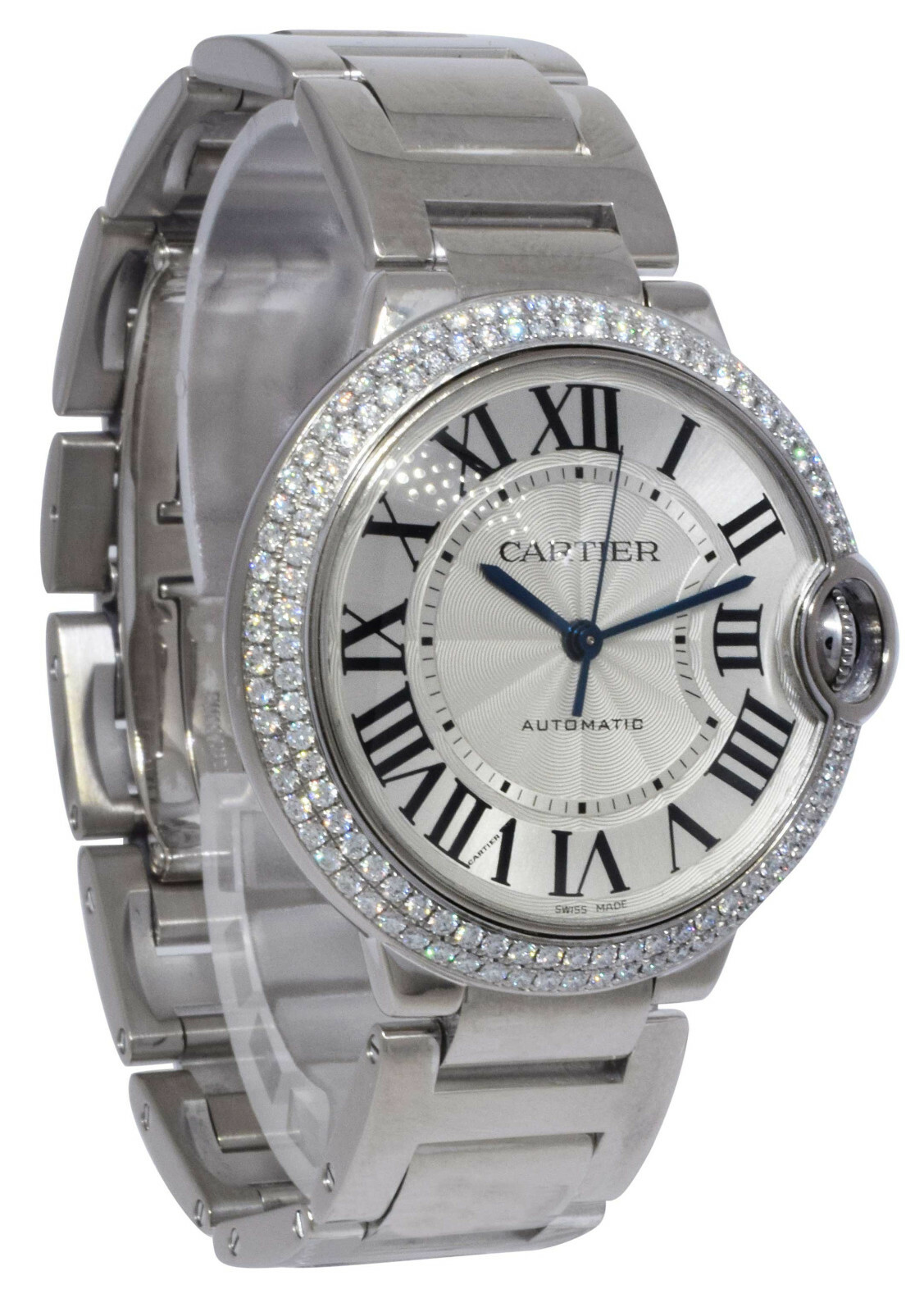 Cartier Ballon Bleu 36mm 18k White Gold Diamond Auto Watch +Box WE96006Z3 3004