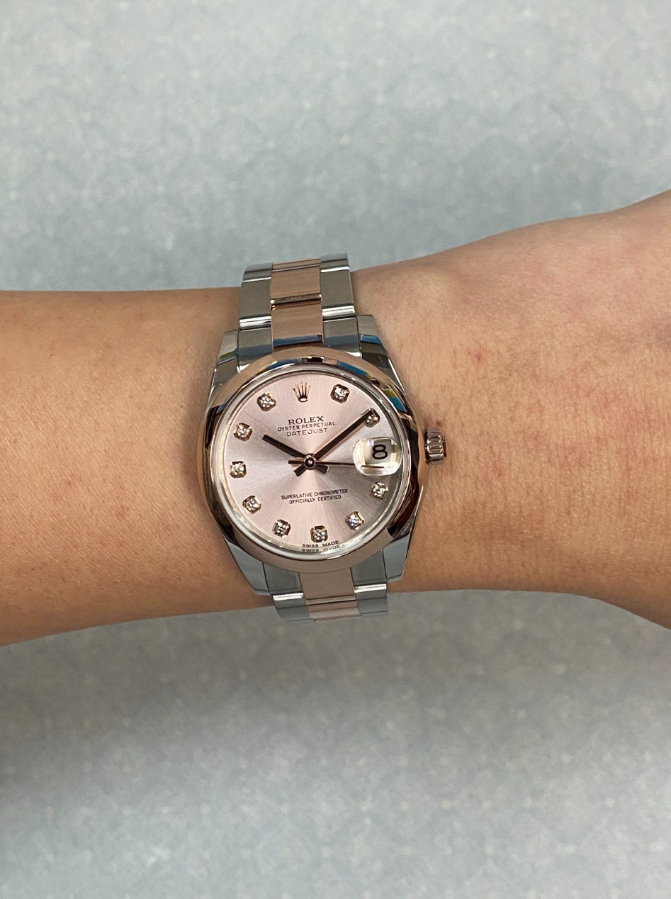 Rolex Datejust 18k Rose Gold/Steel Pink Diamond Dial 31mm Watch +Card '16 178241
