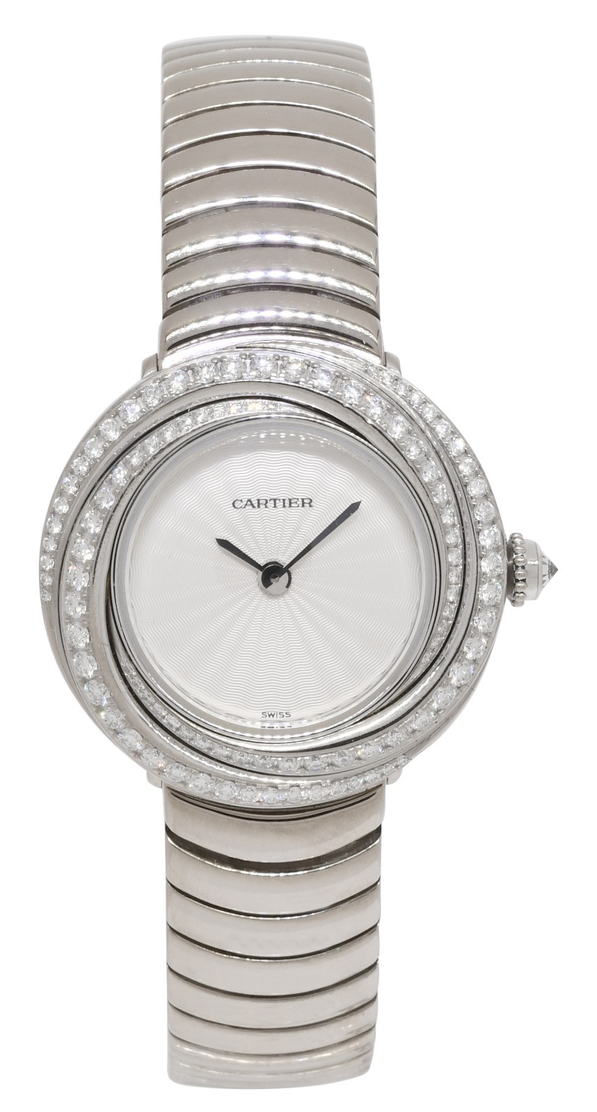 Cartier Trinity 18k WG Diamond Bezel Silver dial Ladies Quartz Watch 2444