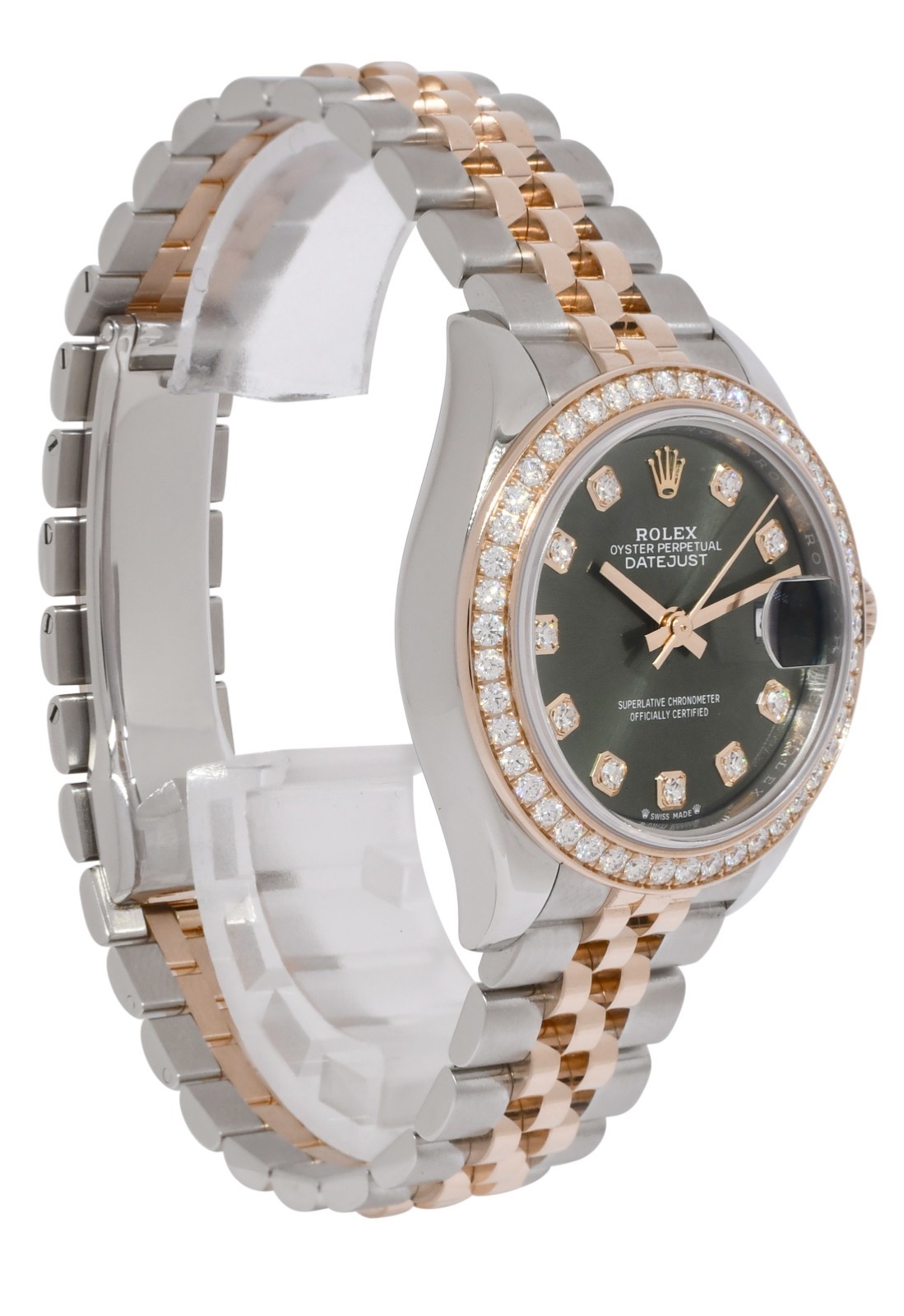Rolex Datejust 28 Rose Gold/Steel Olive Green Diamond Watch +Card '22 279381RBR