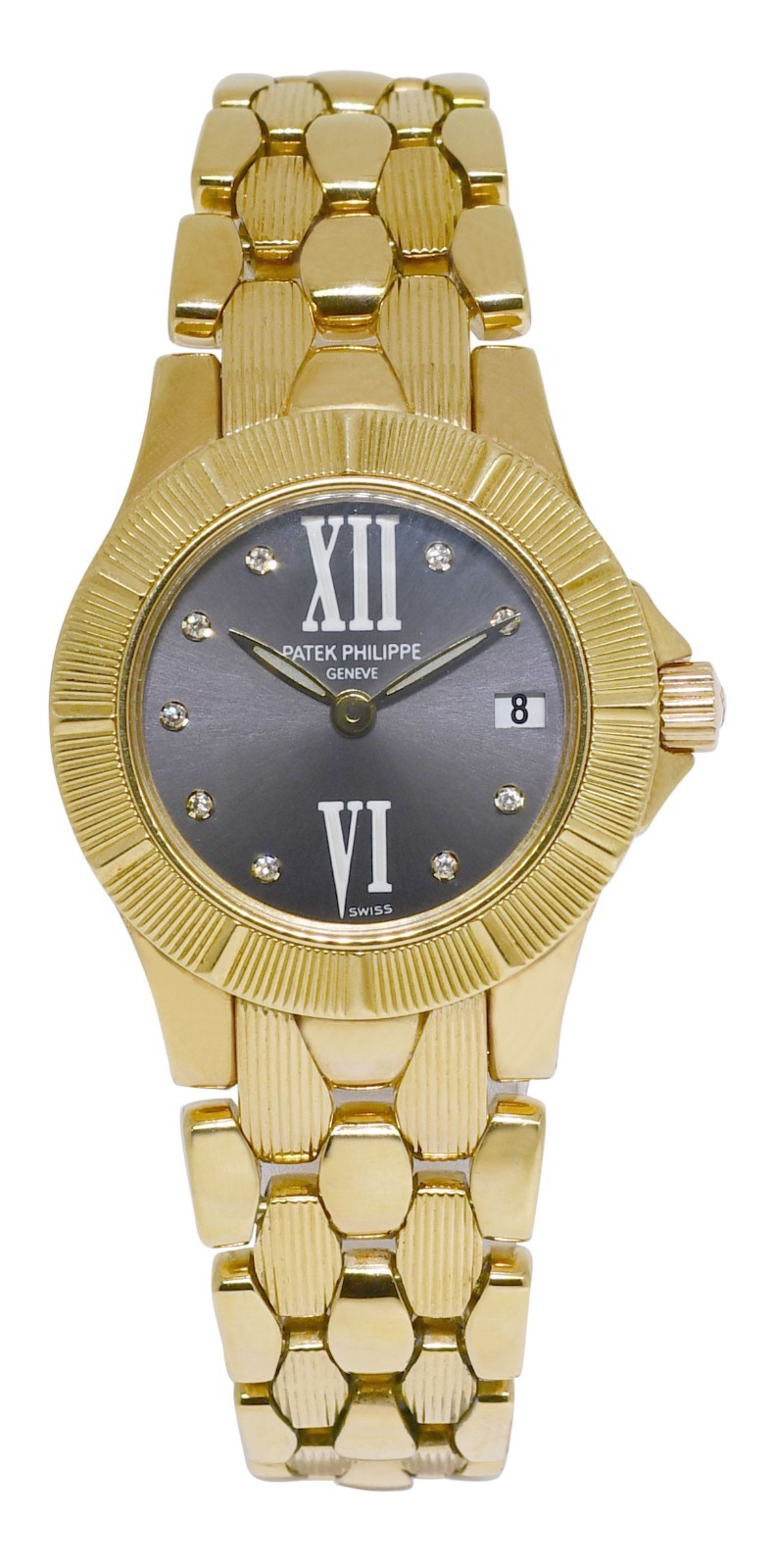Patek Philippe Neptune 18k Yellow Gold Gray Diamond Dial Ladies Watch 4881/1J