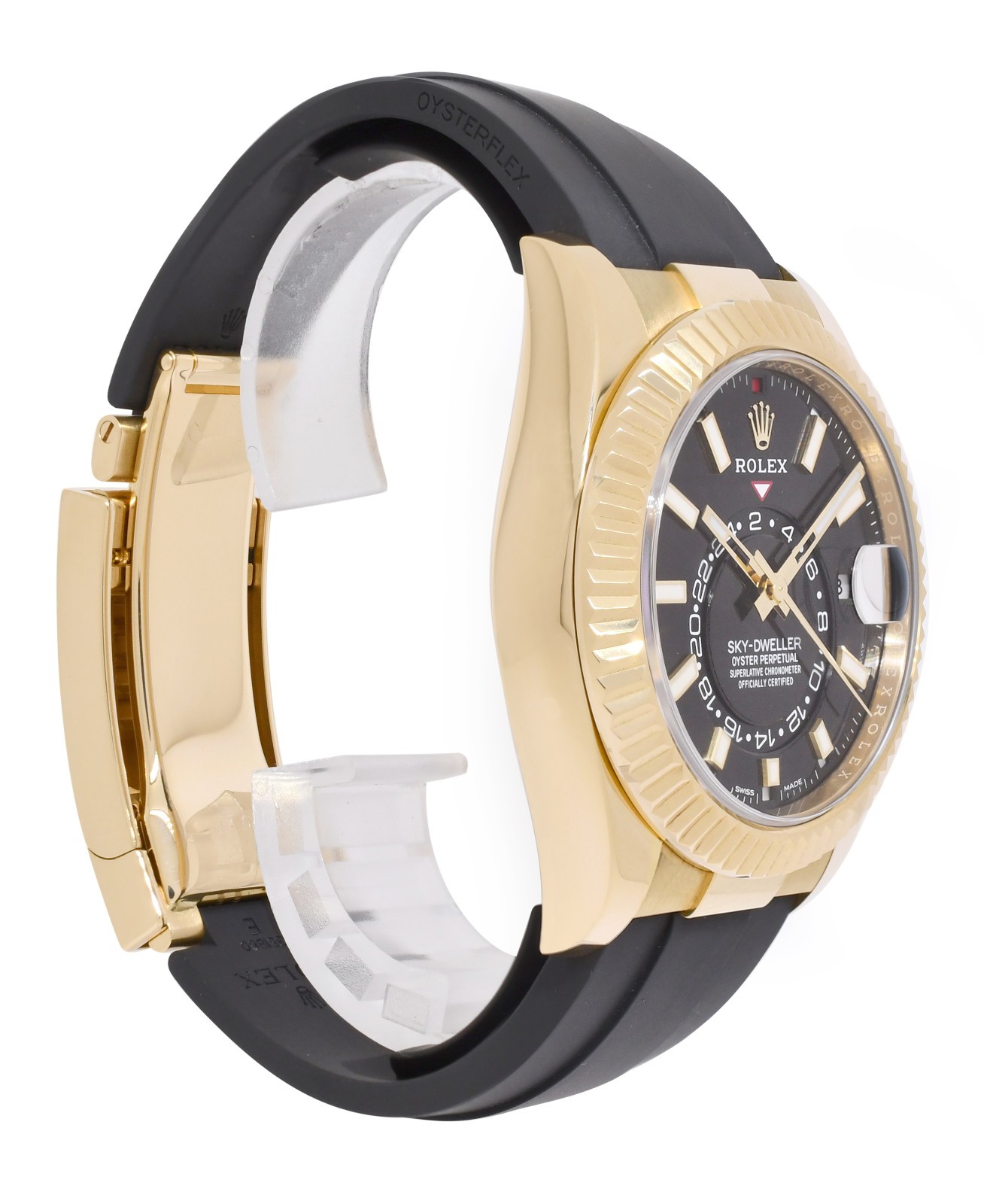 Rolex Sky-Dweller GMT Yellow Gold Black Dial/Rubber Strap Watch +Card '21 326238