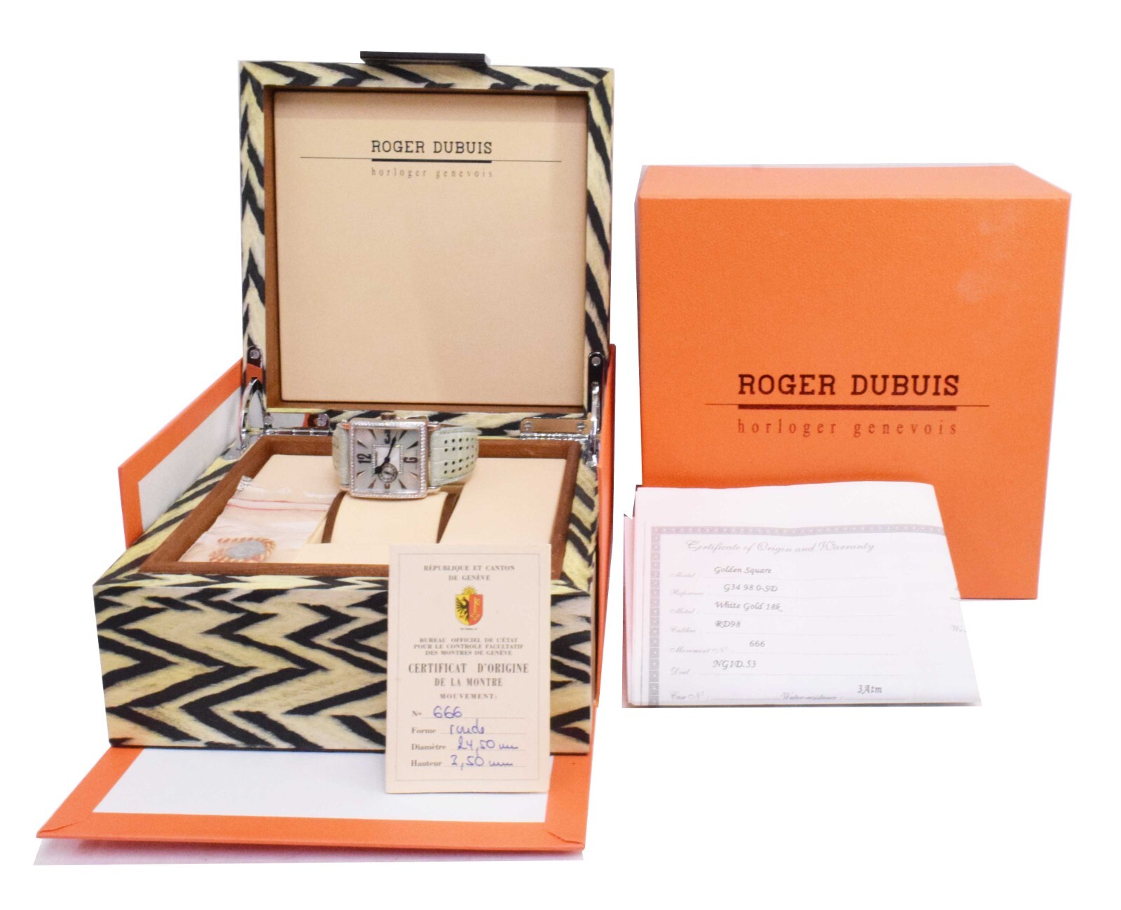 Roger Dubuis Golden Square 18k White Gold Ladies 34mm Limited Watch B/P G3498SD