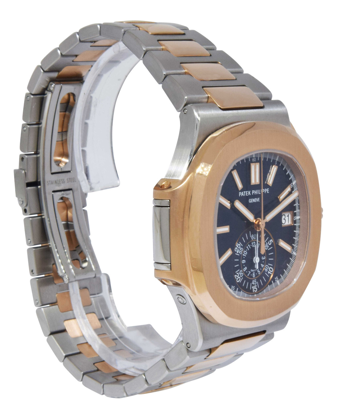 Patek Philippe 5980 Nautilus Chronograph Steel 18k RG Blue Dial Watch B/P 5980AR