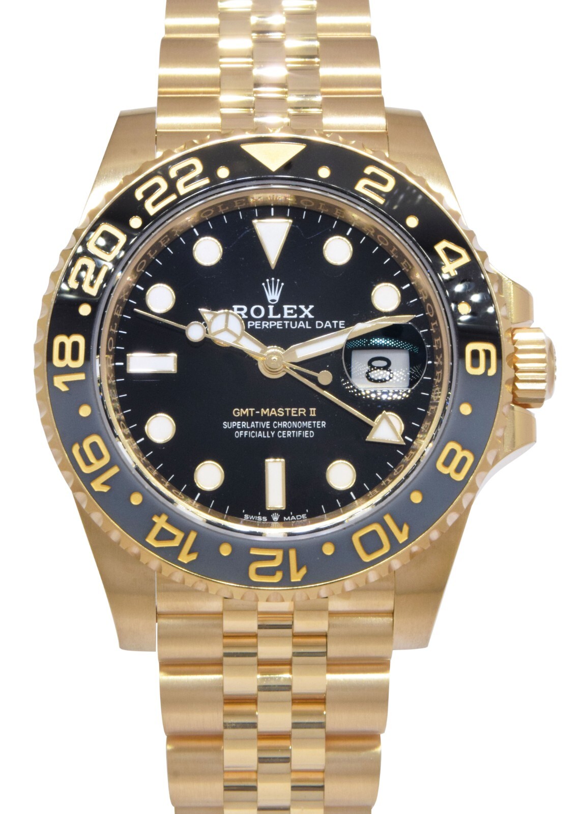 NOS Rolex GMT-Master II 18k YG & Ceramic 40mm Jubilee Watch B/P '25 126718GRNR