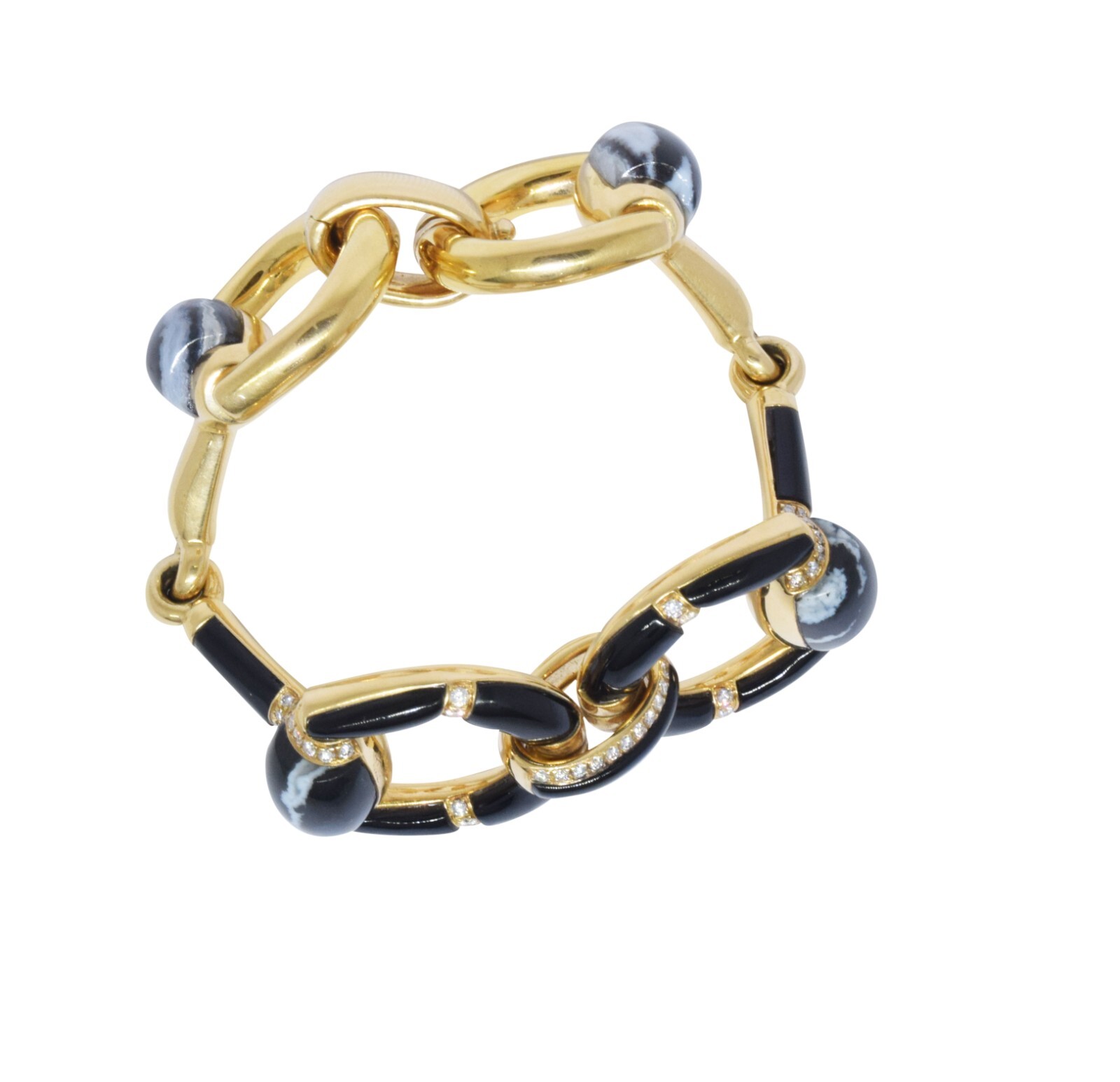Gucci 1 Horsebit Diamond Agate/Onyx & 1ct Diamond 18K Yellow Gold 7.5'' Bracelet