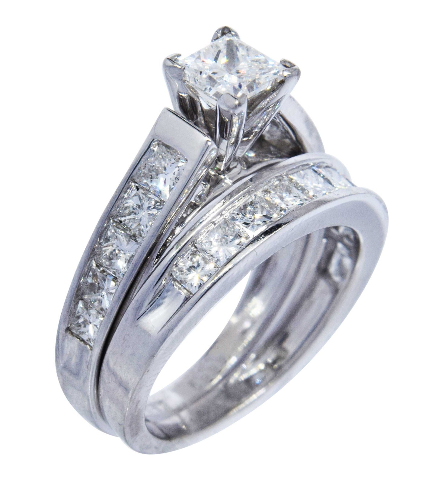 Diamond Ring Bridal Set (2) 1.35 TCW 18k White Gold Size: 4.25
