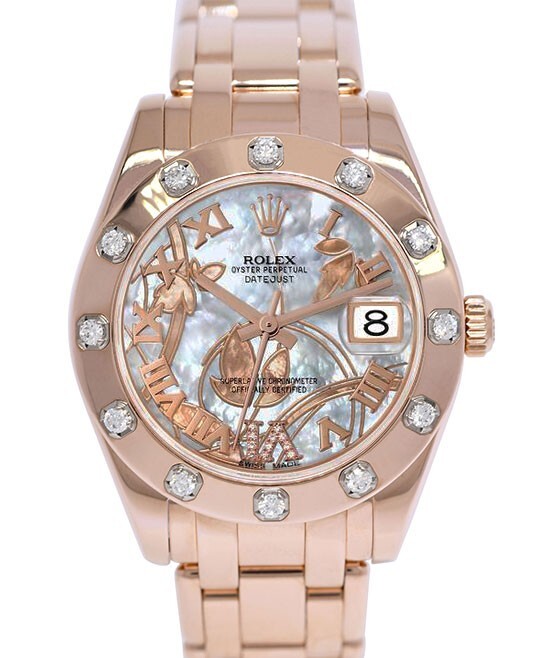 Rolex Pearlmaster 18k Rose Gold Goldust Dream MOP Diamond 34mm Watch 81315