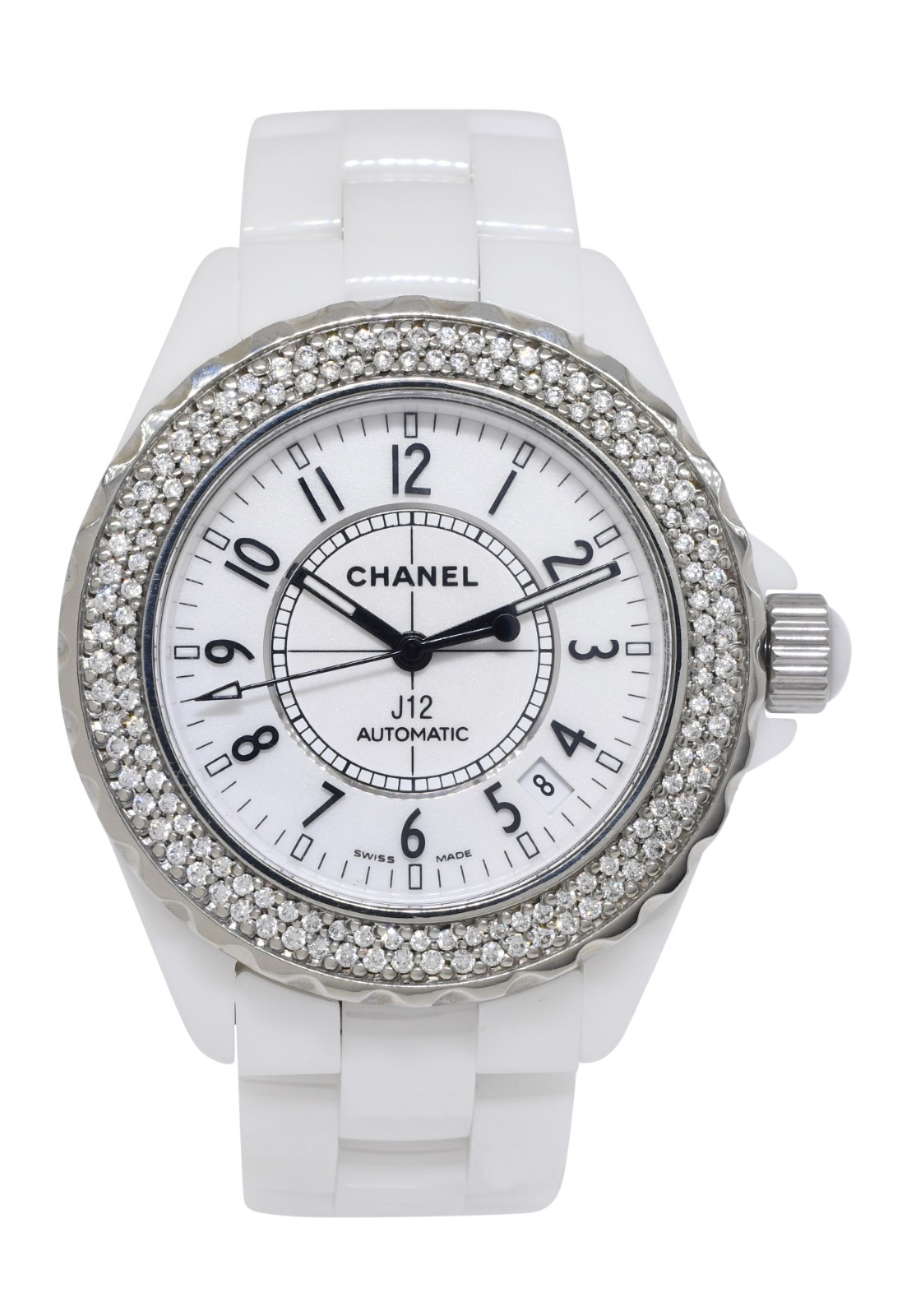 Chanel J12 White Ceramic & Diamond Bezel Ladies 38mm Automatic Watch H0969