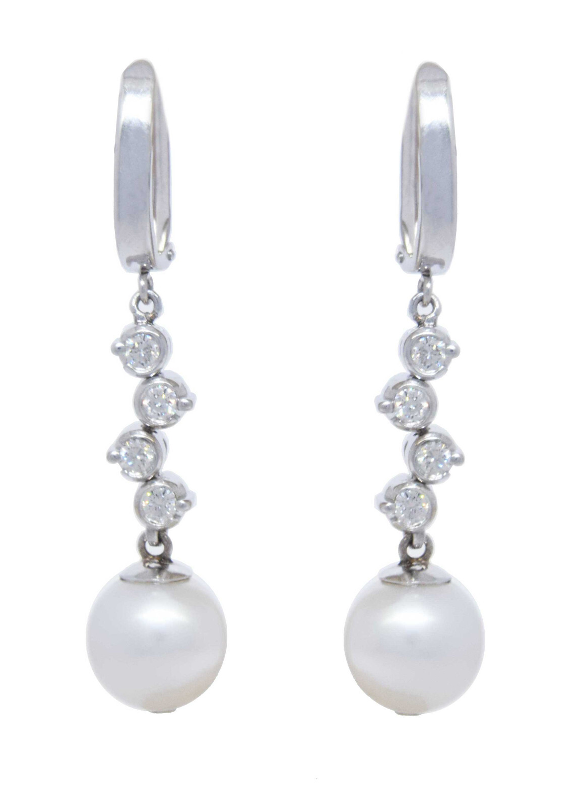 Pearl & Diamond 14k White Gold Ladies Dangle Earrings Pearl & Diamond 14k White Gold Ladies Dangle Earrings