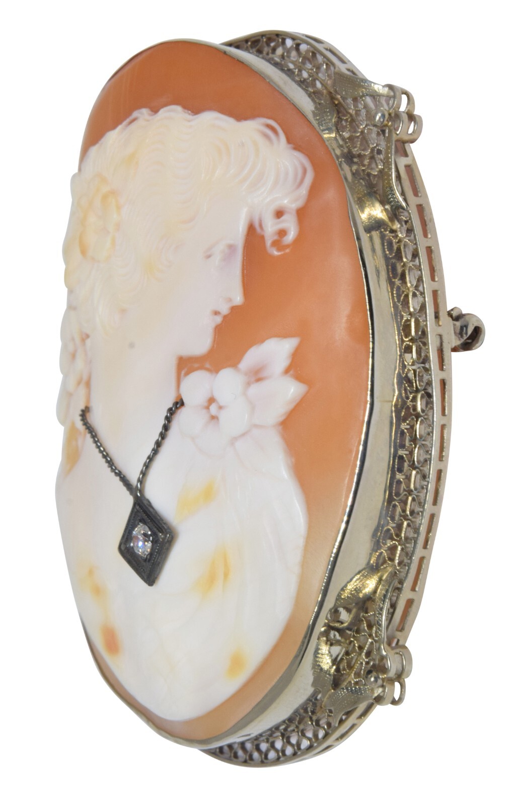 Ladies Cameo Brooch White Gold & Diamond