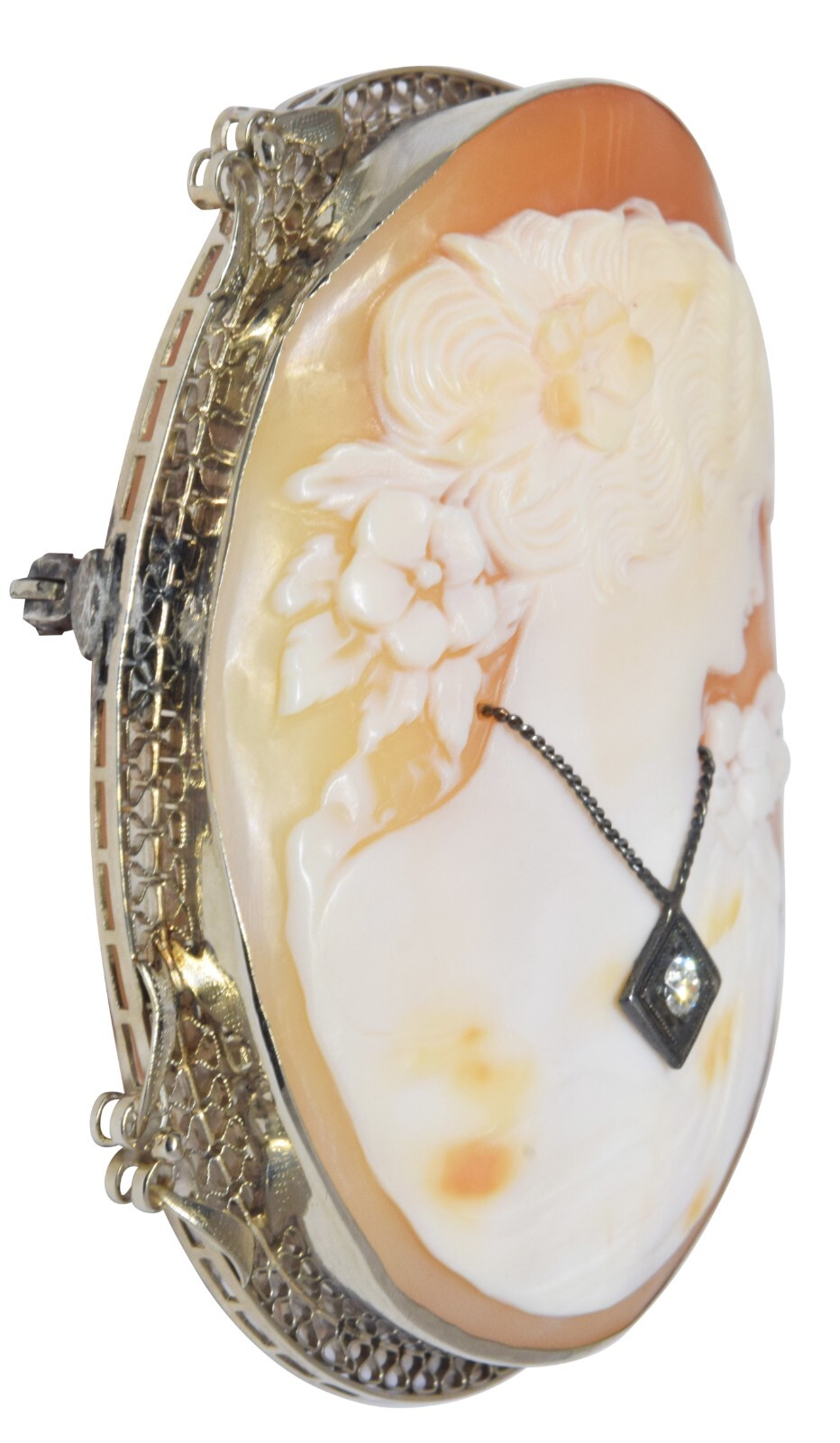 Ladies Cameo Brooch White Gold & Diamond
