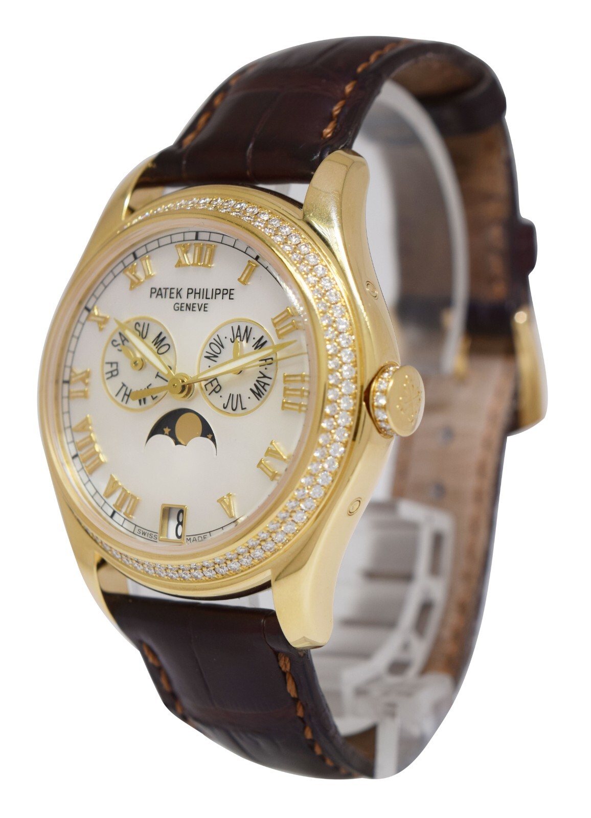 Patek Philippe Annual Calendar 18k Yellow Gold MOP Diamond 37mm Watch + 4936J