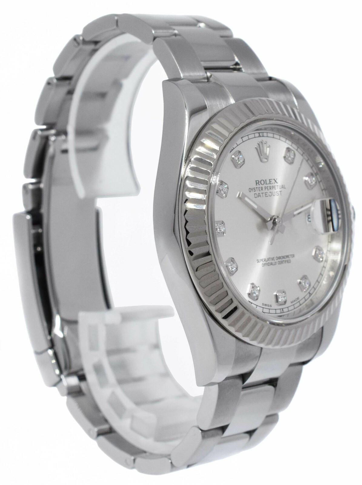 Rolex Datejust II Steel & 18k White Gold Bezel Diamond Dial 41mm Watch 116334