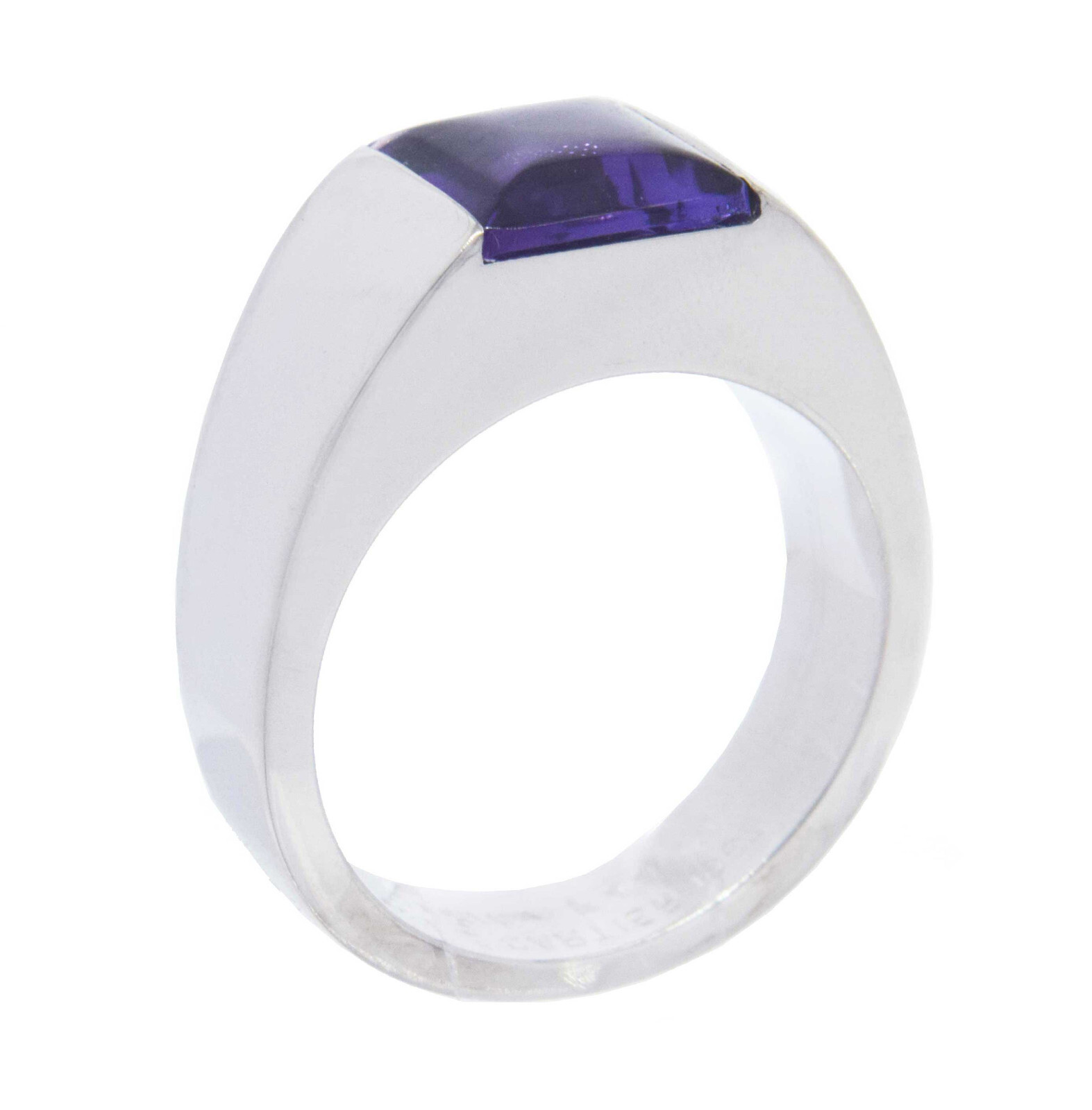 Cartier 18K White Gold Tank Ring Amethyst Size 52 Cartier 18K White Gold Tank Ring Amethyst Size 52