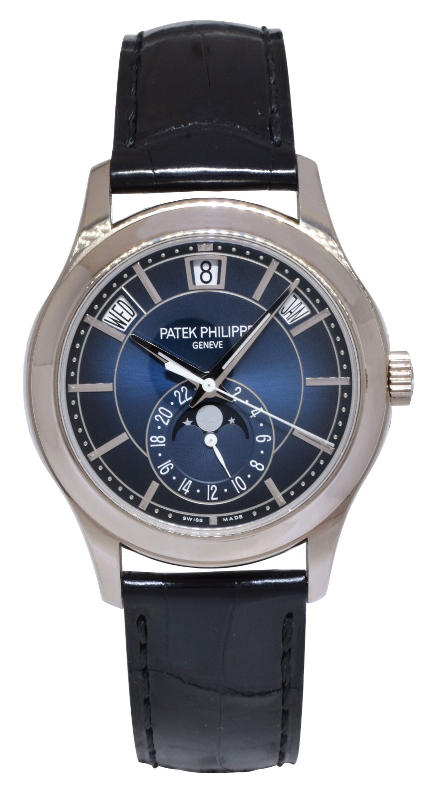 NOS Patek Philippe Annual Calendar 18k White Gold Blue Dial Watch B/P '25 5205G