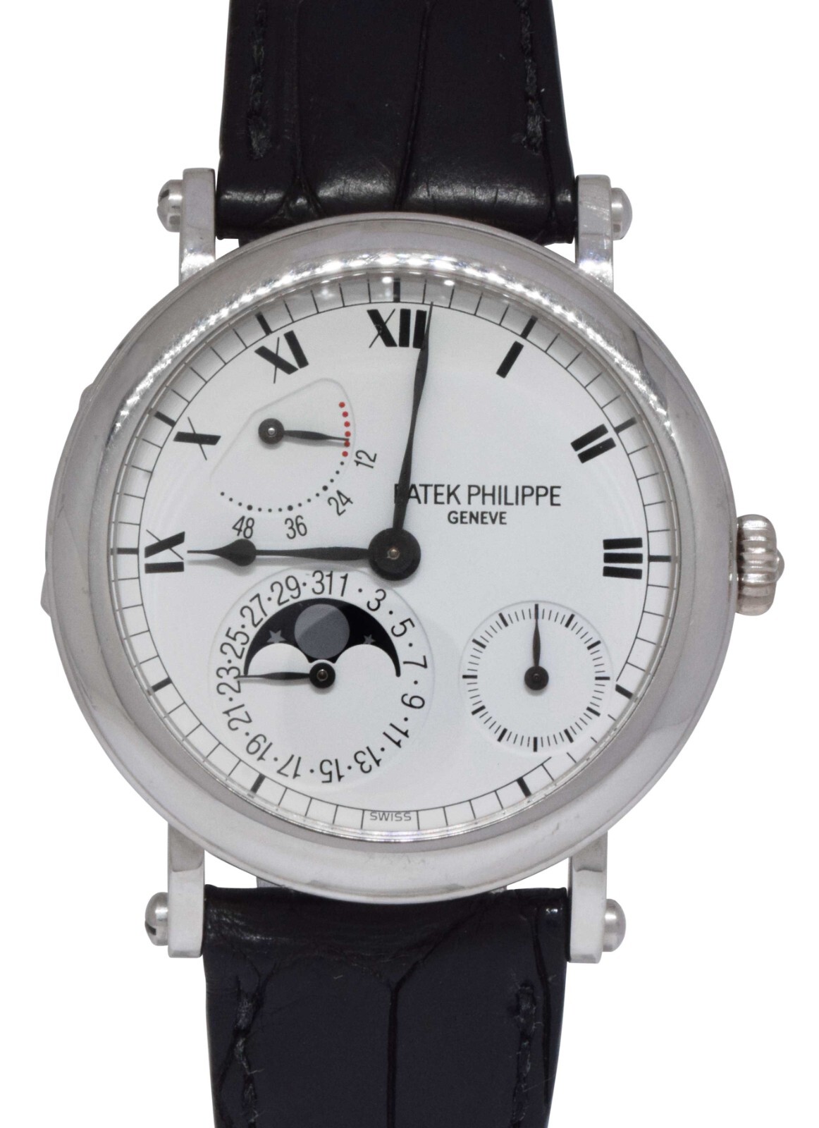 Patek Philippe Complications 18k White Gold Power Reserve Moon Mens Watch 5054G