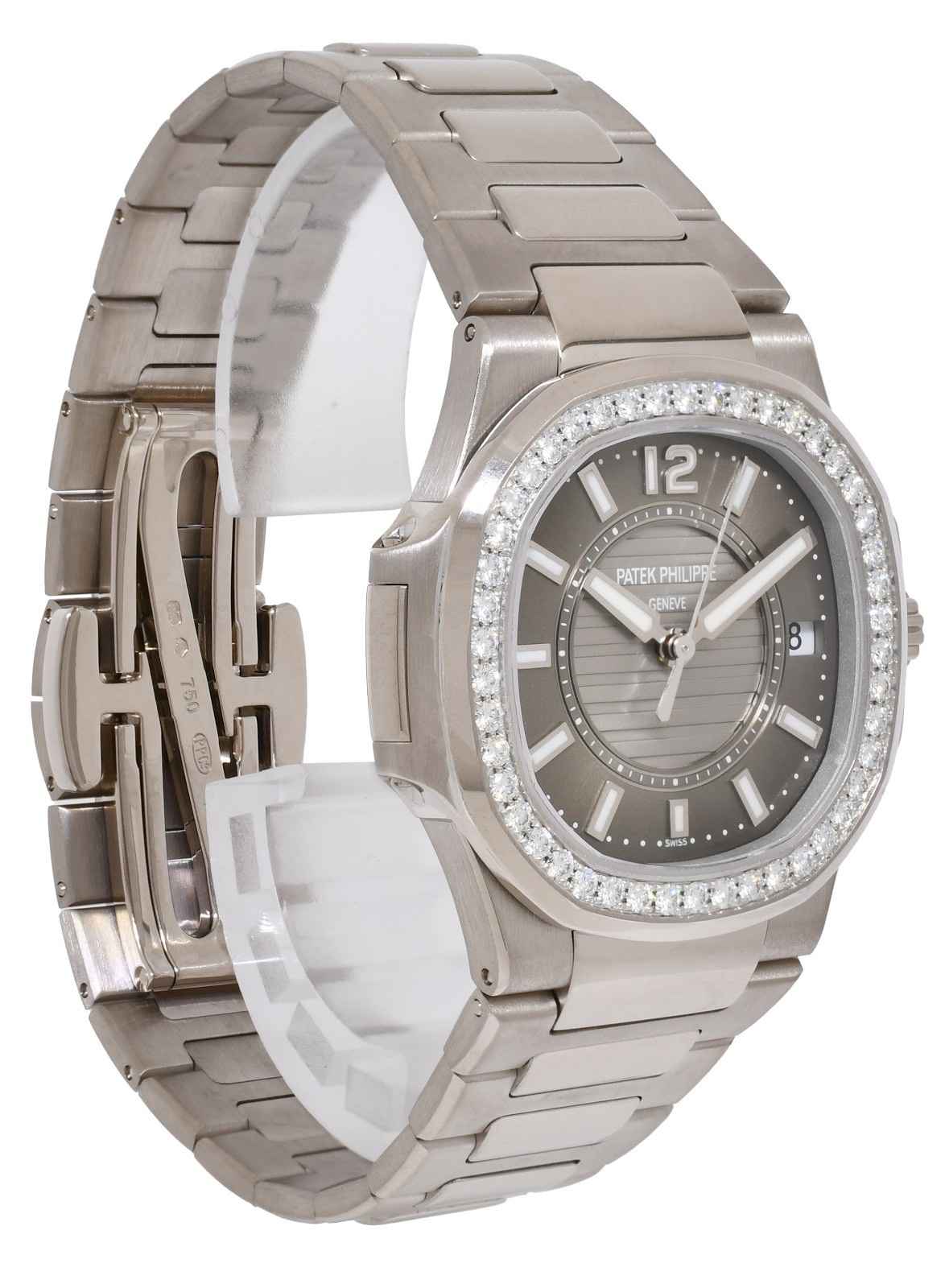 Patek Philippe Nautilus 18k White Gold & Diamond Ladies Watch B/P '09 7010/1G