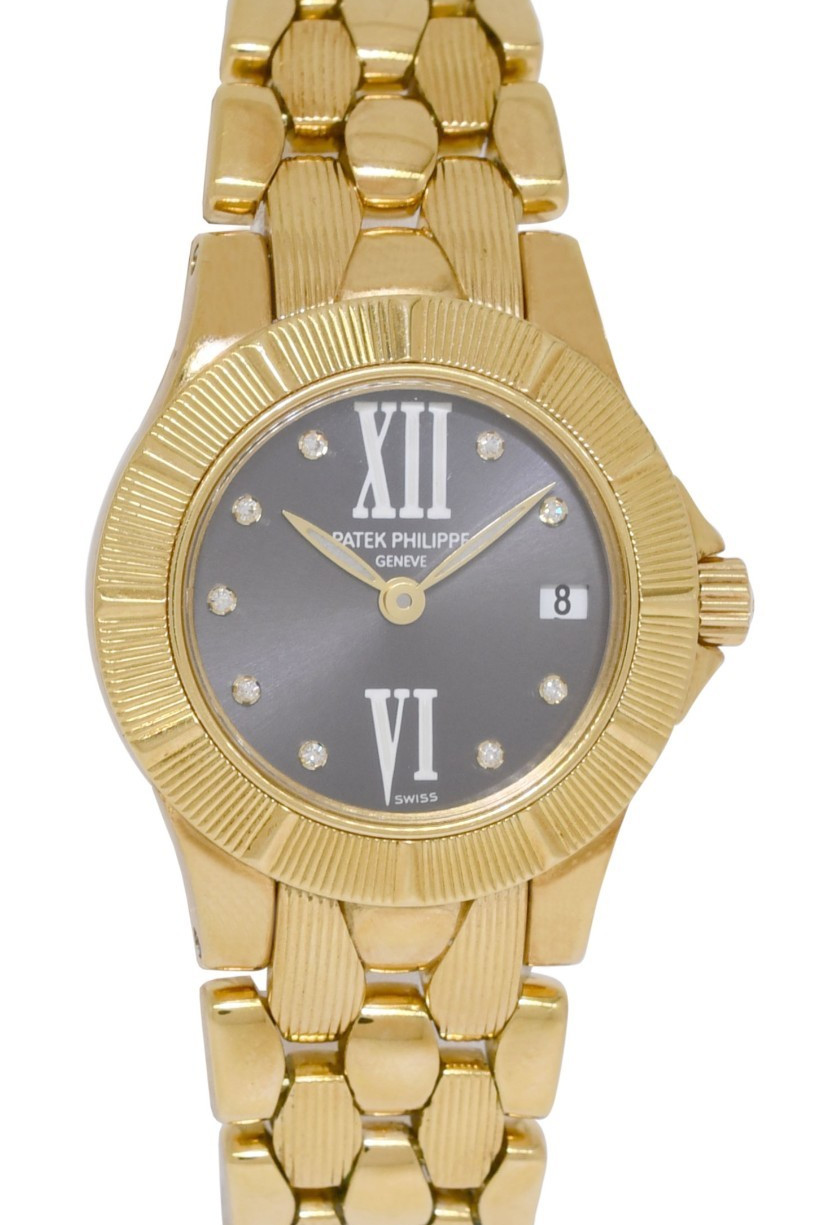 Patek Philippe Neptune 18k Yellow Gold Gray Diamond Dial Ladies Watch 4881/1J