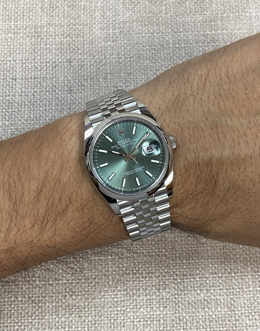 NEW Rolex Datejust 36 Steel Mint Green Dial Mens Jubilee Watch B/P '26 126200