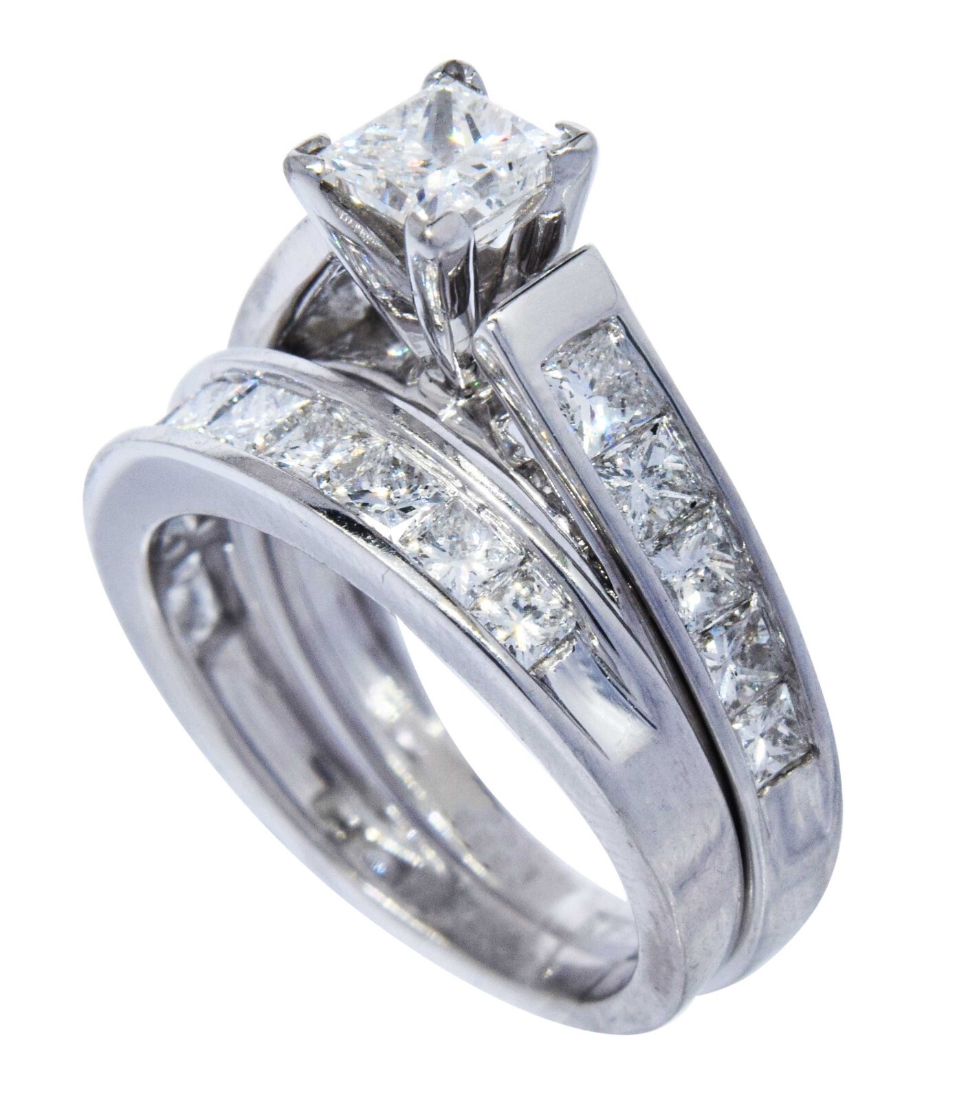 Diamond Ring Bridal Set (2) 1.35 TCW 18k White Gold Size: 4.25