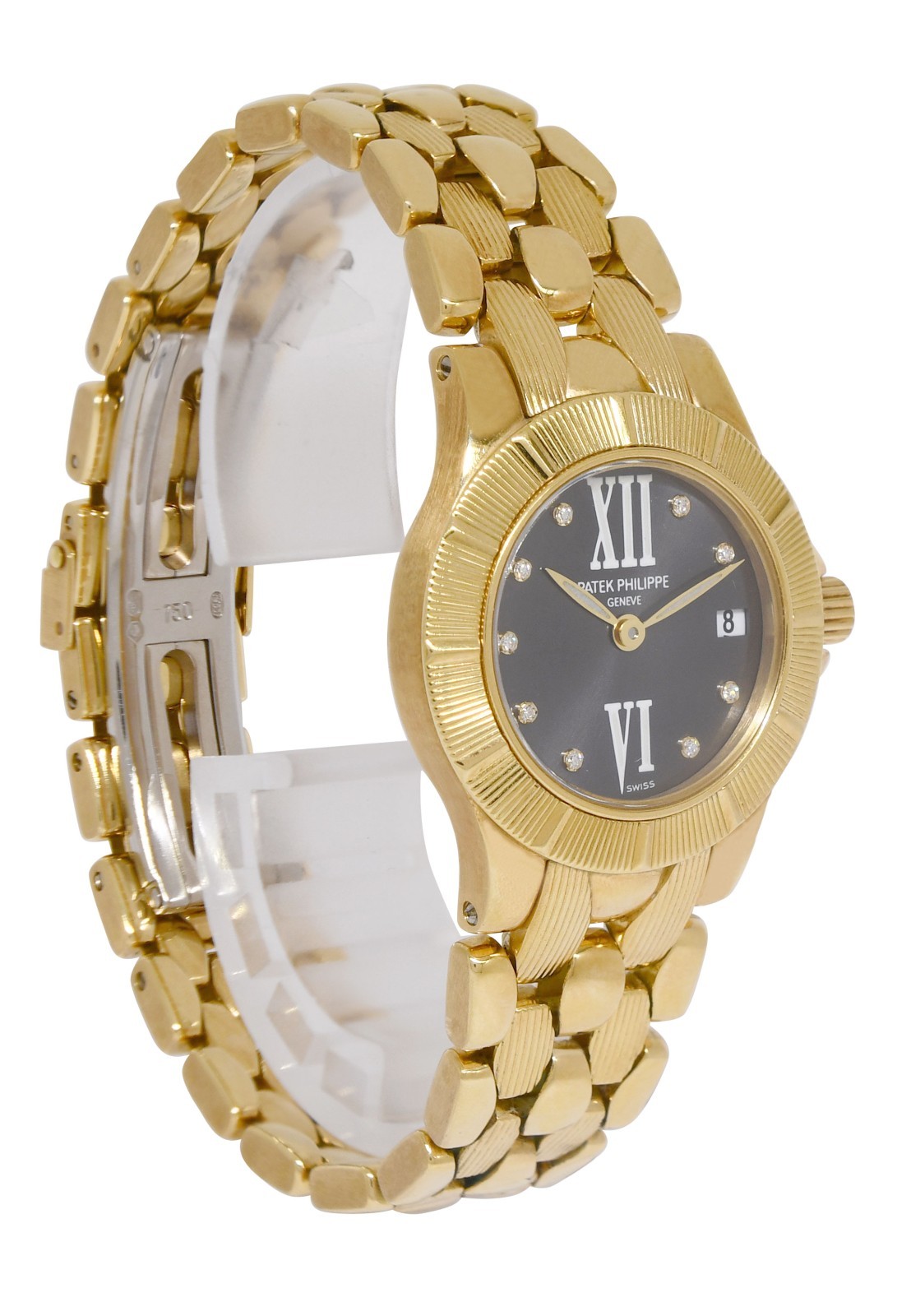 Patek Philippe Neptune 18k Yellow Gold Gray Diamond Dial Ladies Watch 4881/1J