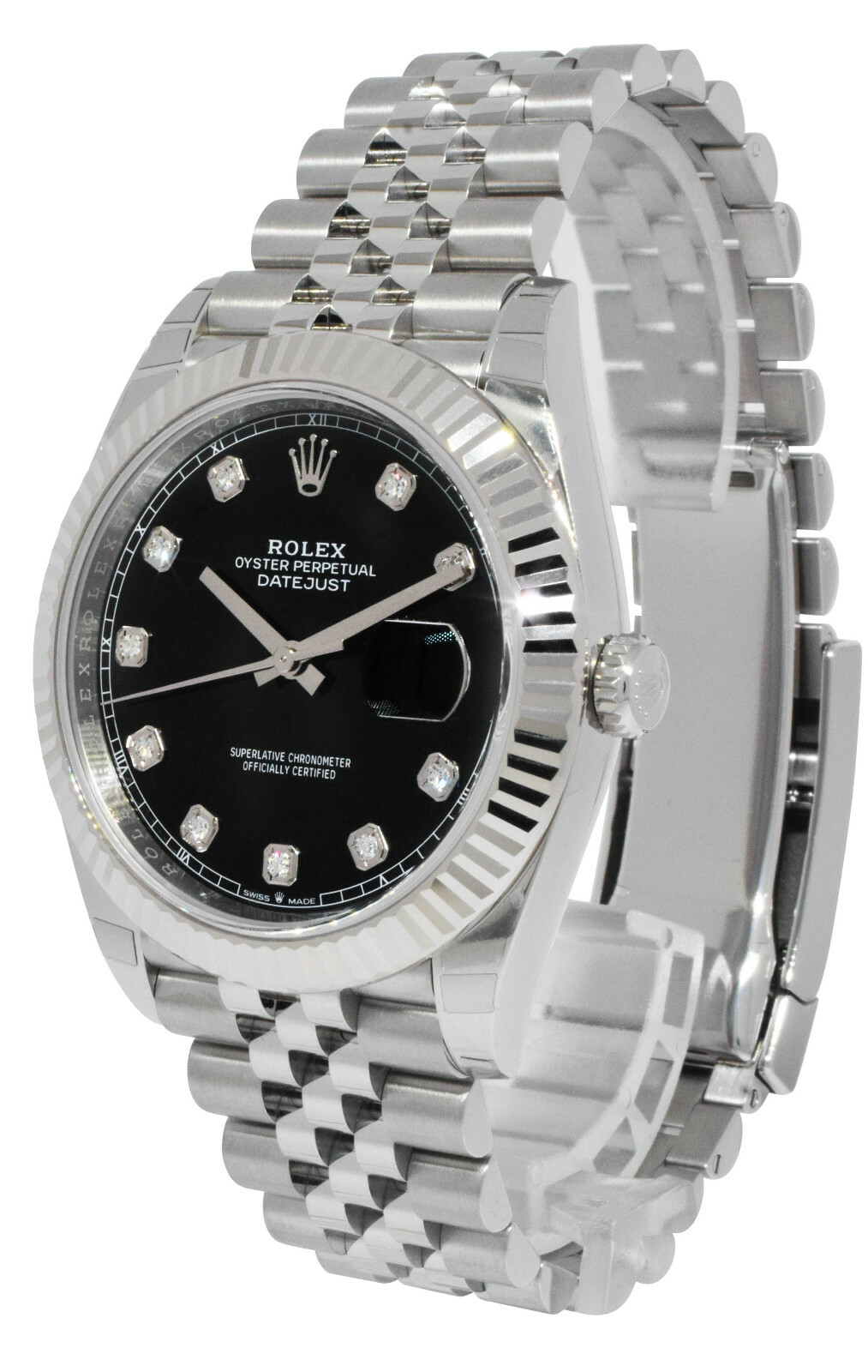 NOS Rolex Datejust 41 Steel & 18k Gold Black Diamond Dial Watch B/P '21 126334