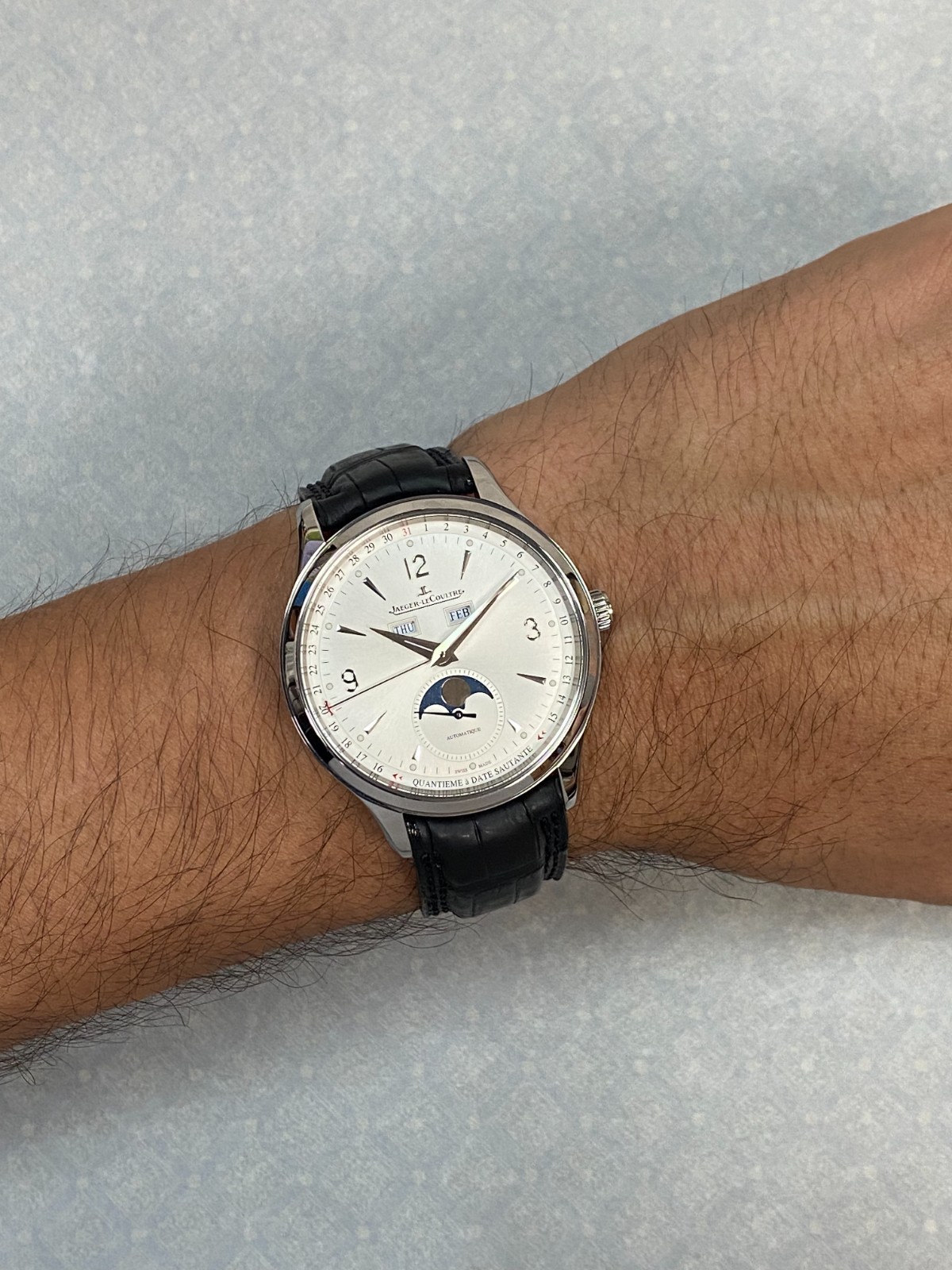 Jaeger LeCoultre Master Calendar Moon Steel Mens 40mm Watch 830.8.A6.S