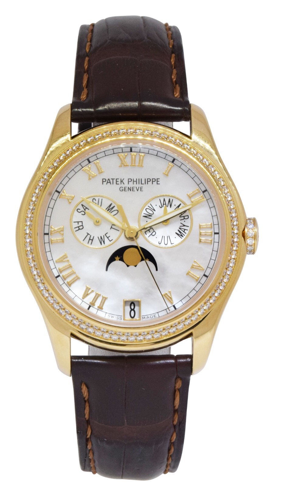 Patek Philippe Annual Calendar 18k Yellow Gold MOP Diamond 37mm Watch + 4936J