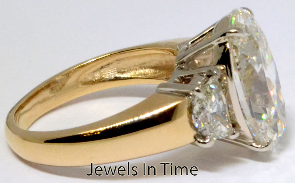 6.13 CT Oval Brilliant 3 Stone Diamond Ring 18k Yellow Gold & Platinum 6.5 GIA