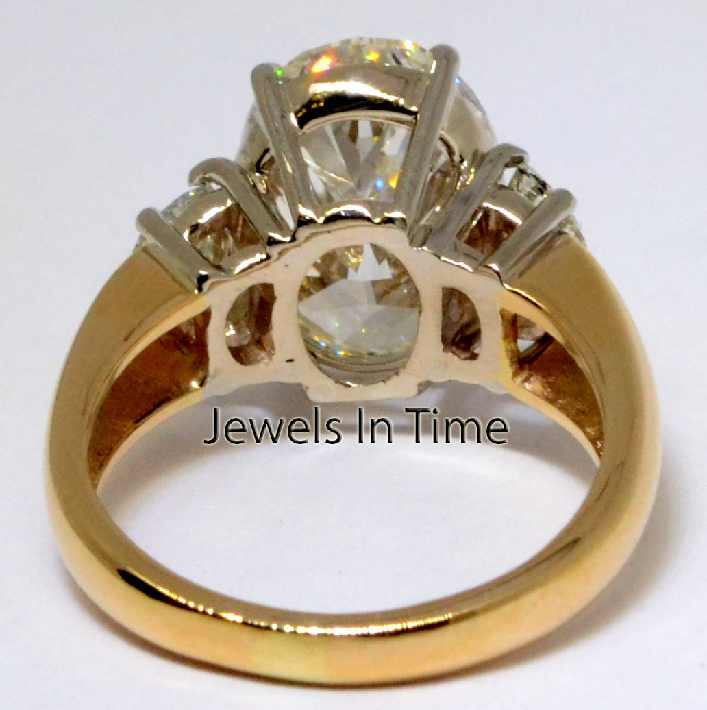 6.13 CT Oval Brilliant 3 Stone Diamond Ring 18k Yellow Gold & Platinum 6.5 GIA