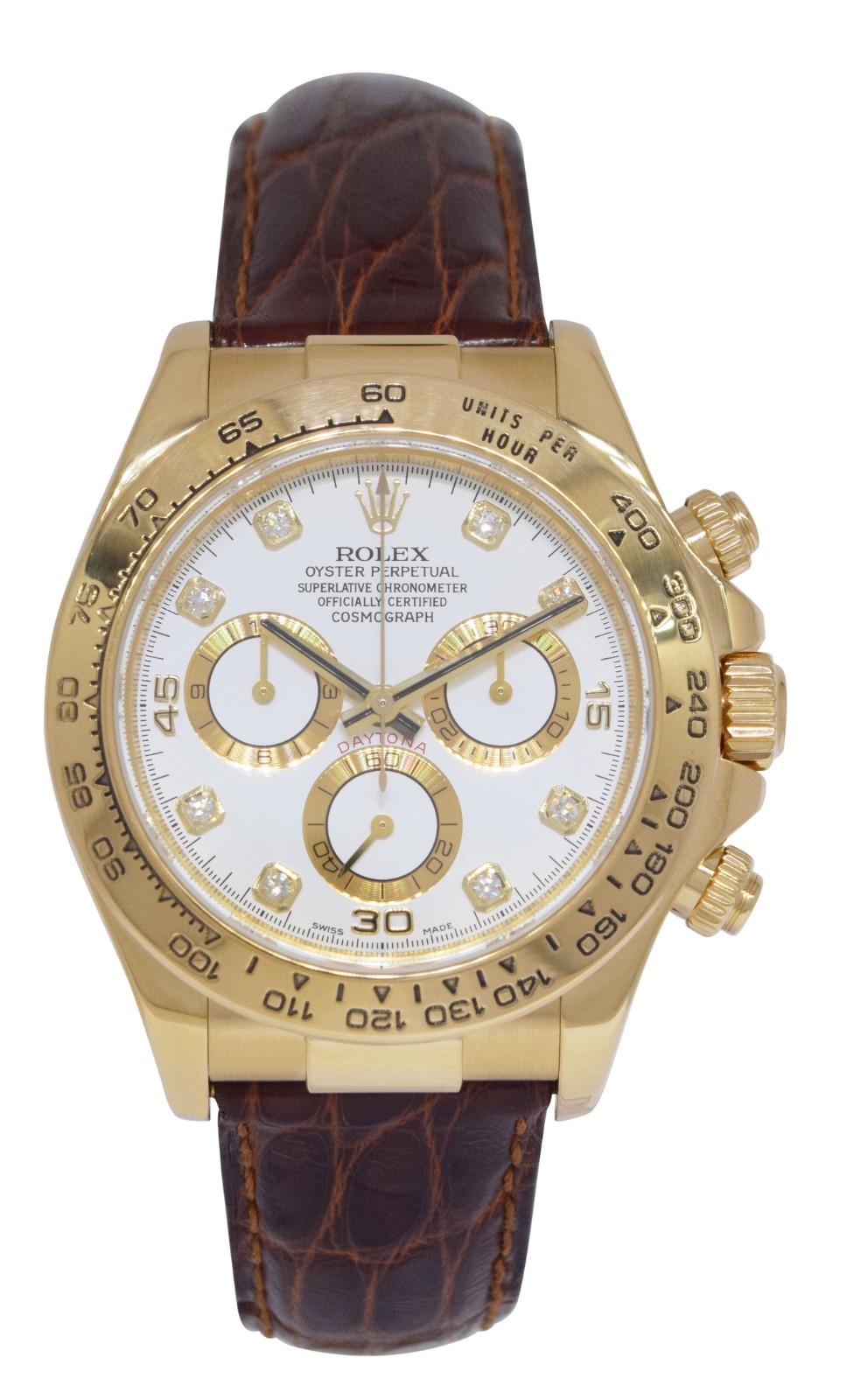 Rolex Daytona Chronograph 18k Yellow Gold White Diamond Dial Watch M 116518