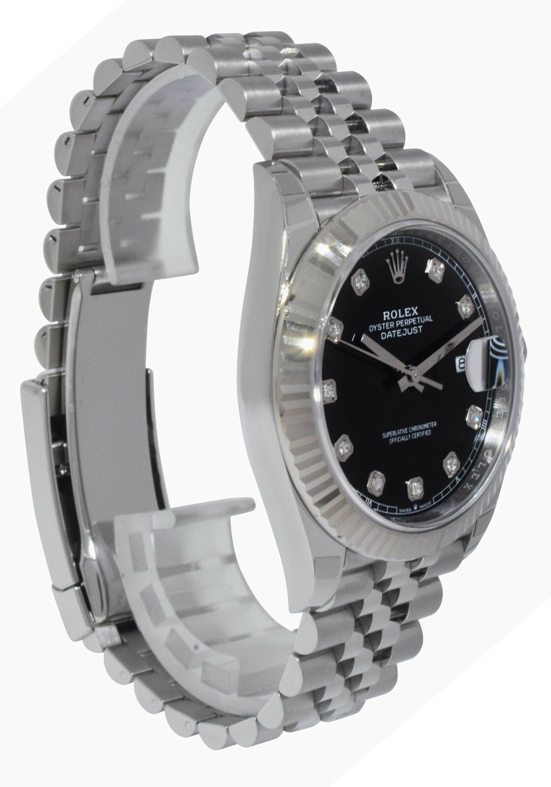 NOS Rolex Datejust 41 Steel & 18k Gold Black Diamond Dial Watch B/P '21 126334