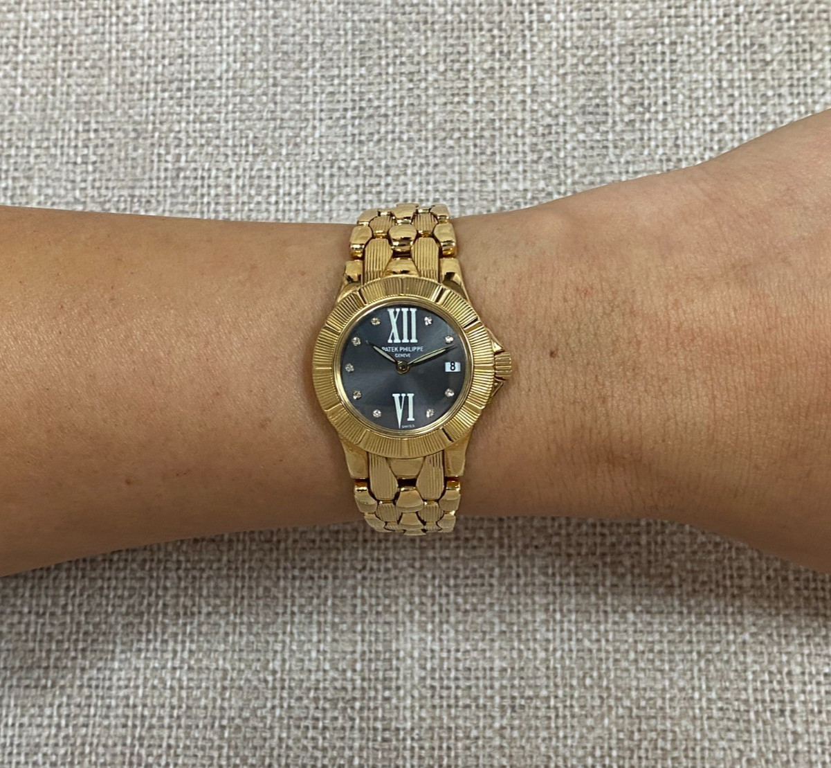 Patek Philippe Neptune 18k Yellow Gold Gray Diamond Dial Ladies Watch 4881/1J