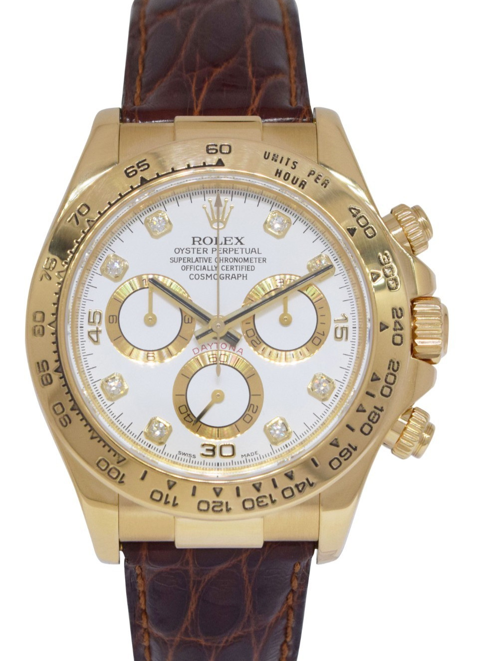 Rolex Daytona Chronograph 18k Yellow Gold White Diamond Dial Watch M 116518