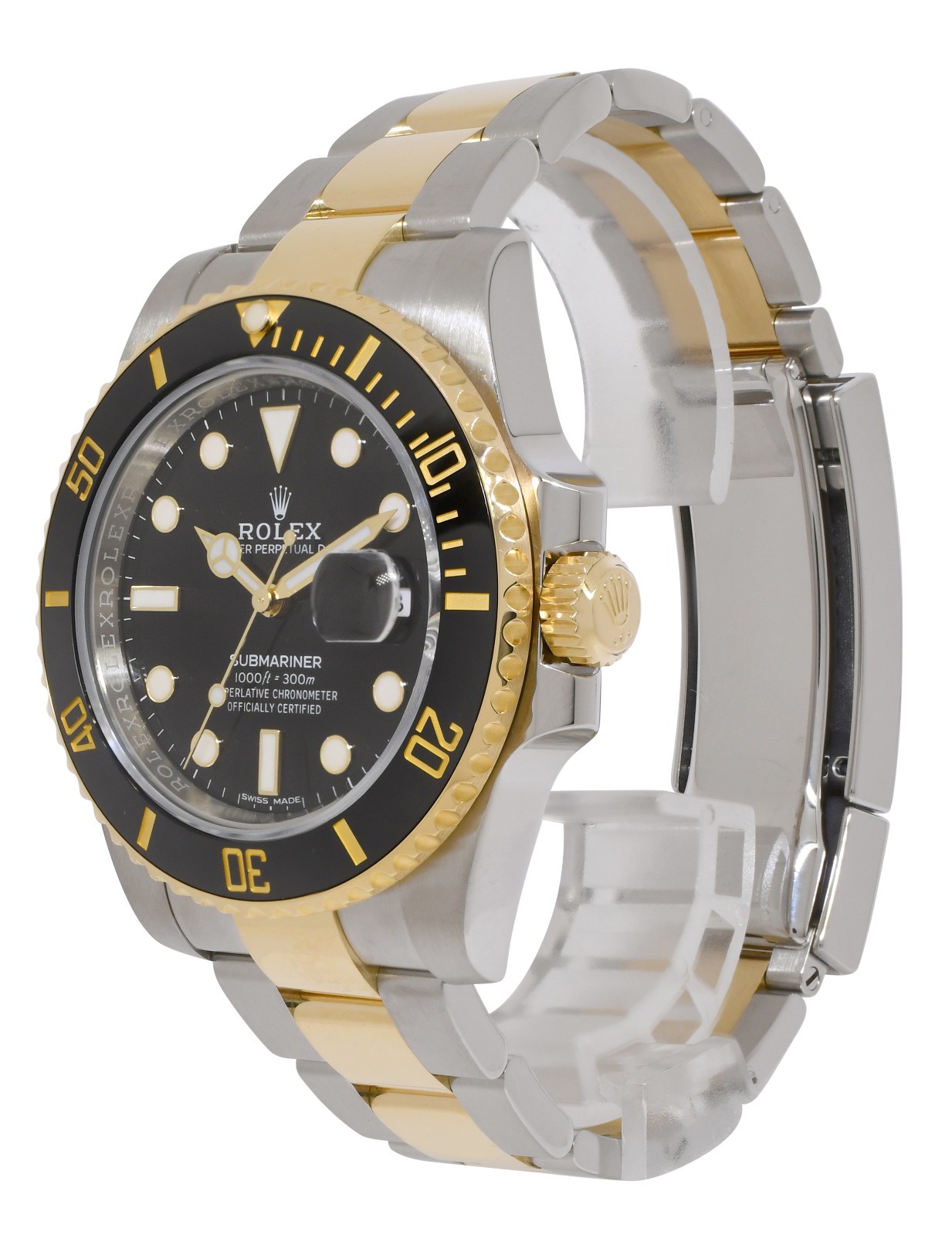 Rolex Submariner Date 18k Yellow Gold/Steel Ceramic Black Mens 40mm Watch 116613