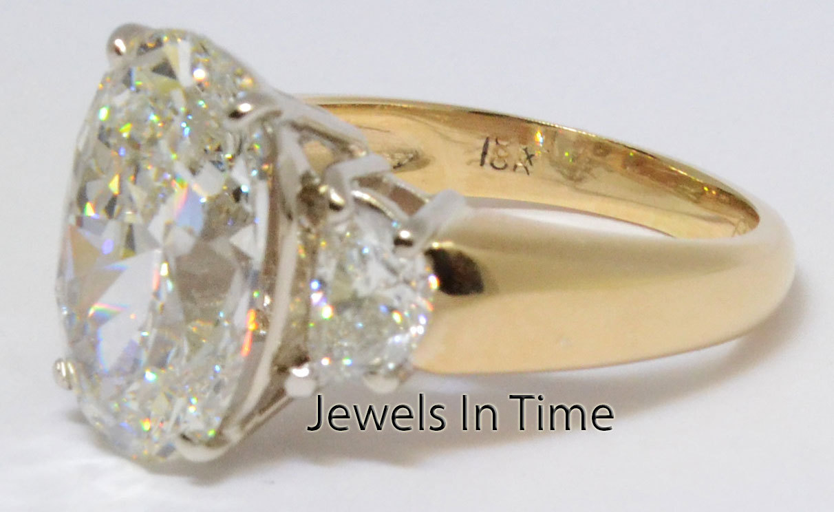 6.13 CT Oval Brilliant 3 Stone Diamond Ring 18k Yellow Gold & Platinum 6.5 GIA