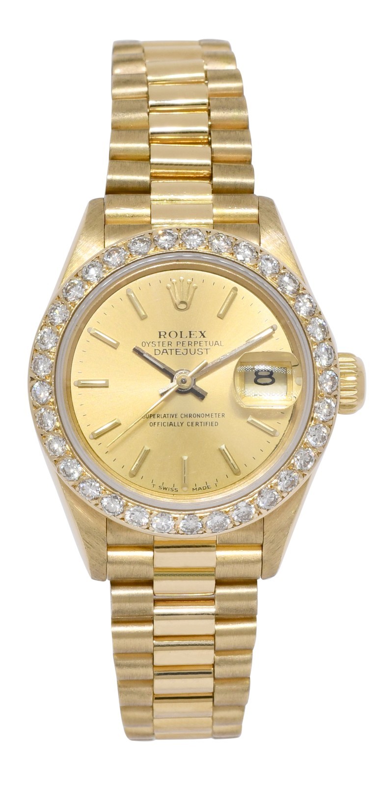 Rolex Datejust President 18k Yellow Gold Champagne Diamond 26mm Watch '93 69178
