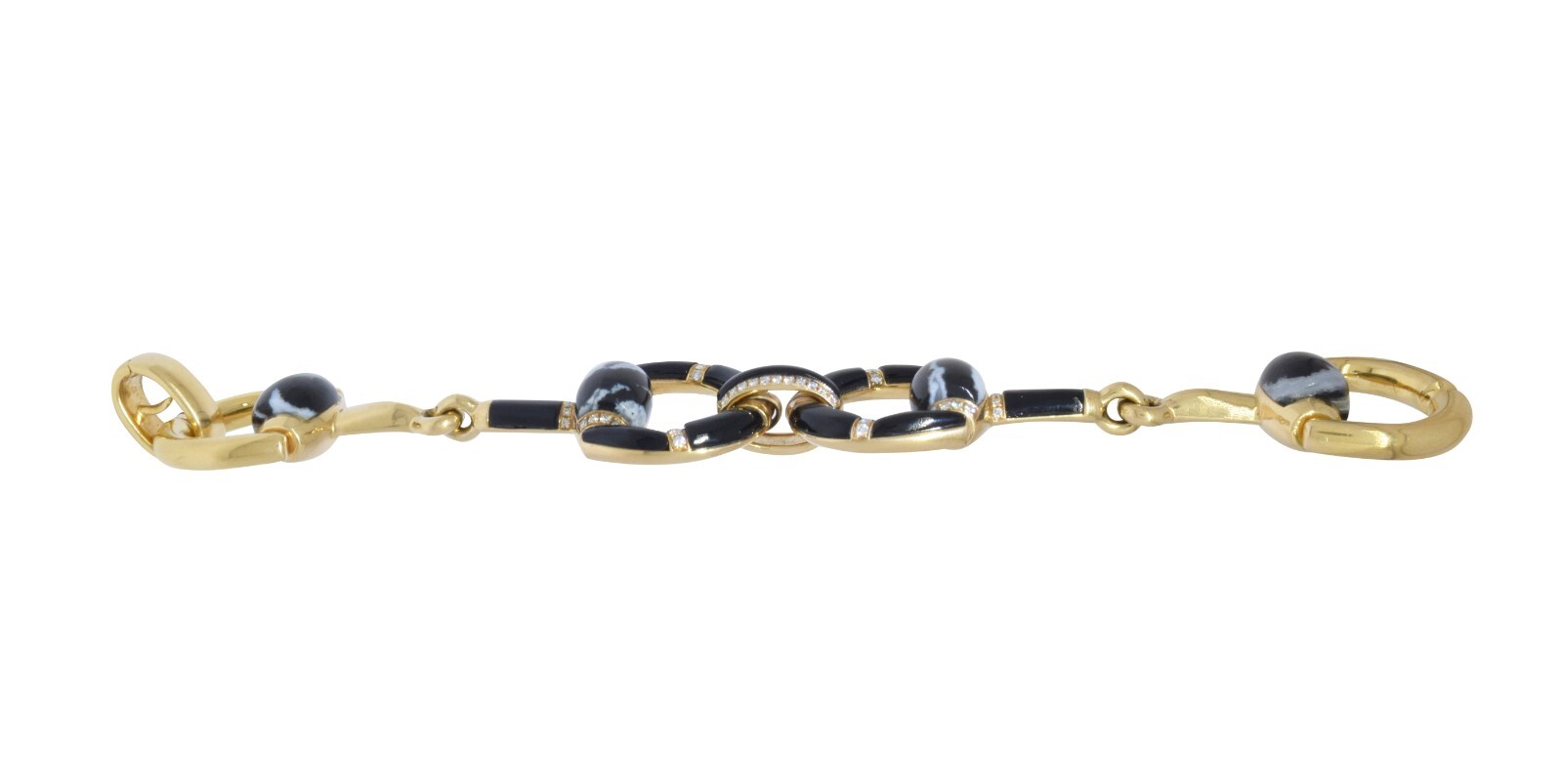 Gucci 1 Horsebit Diamond Agate/Onyx & 1ct Diamond 18K Yellow Gold 7.5'' Bracelet