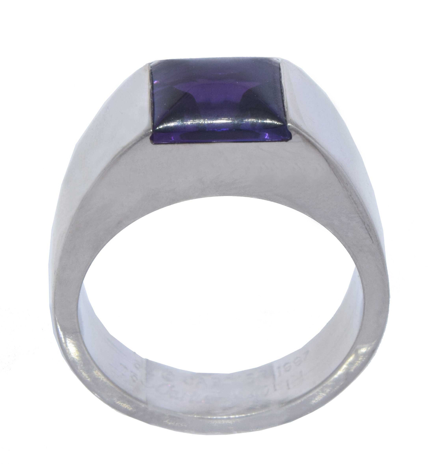 Cartier 18K White Gold Tank Ring Amethyst Size 52