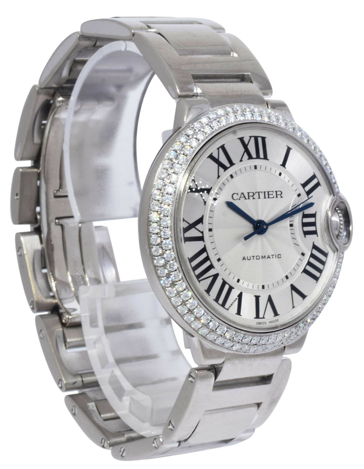 Cartier Ballon Bleu 36mm 18k White Gold Diamond Auto Watch +Box WE96006Z3 3004