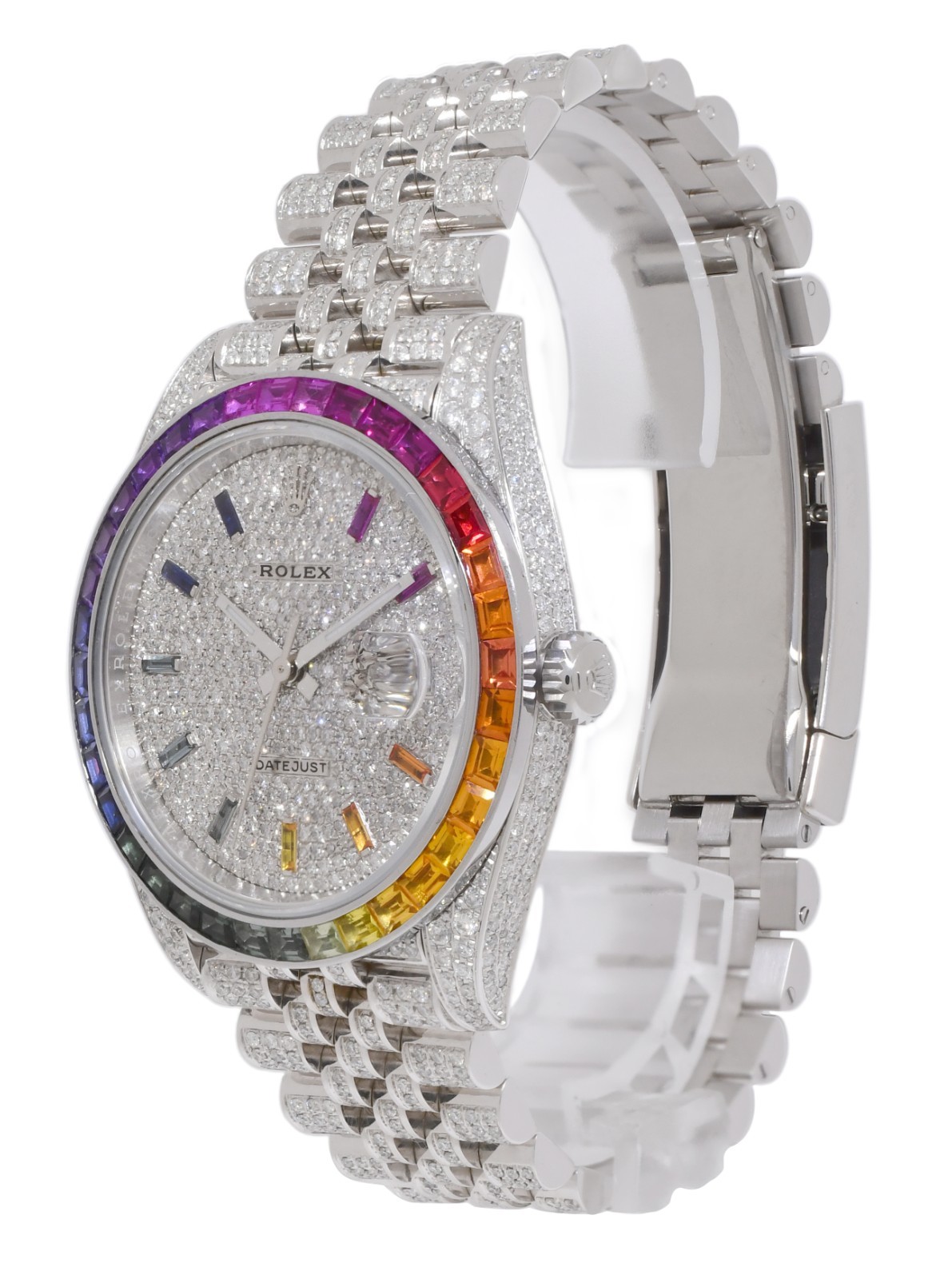 Rolex Datejust 41 Steel Rainbow Diamond Iced Out Jubilee Watch +Card '17 126300