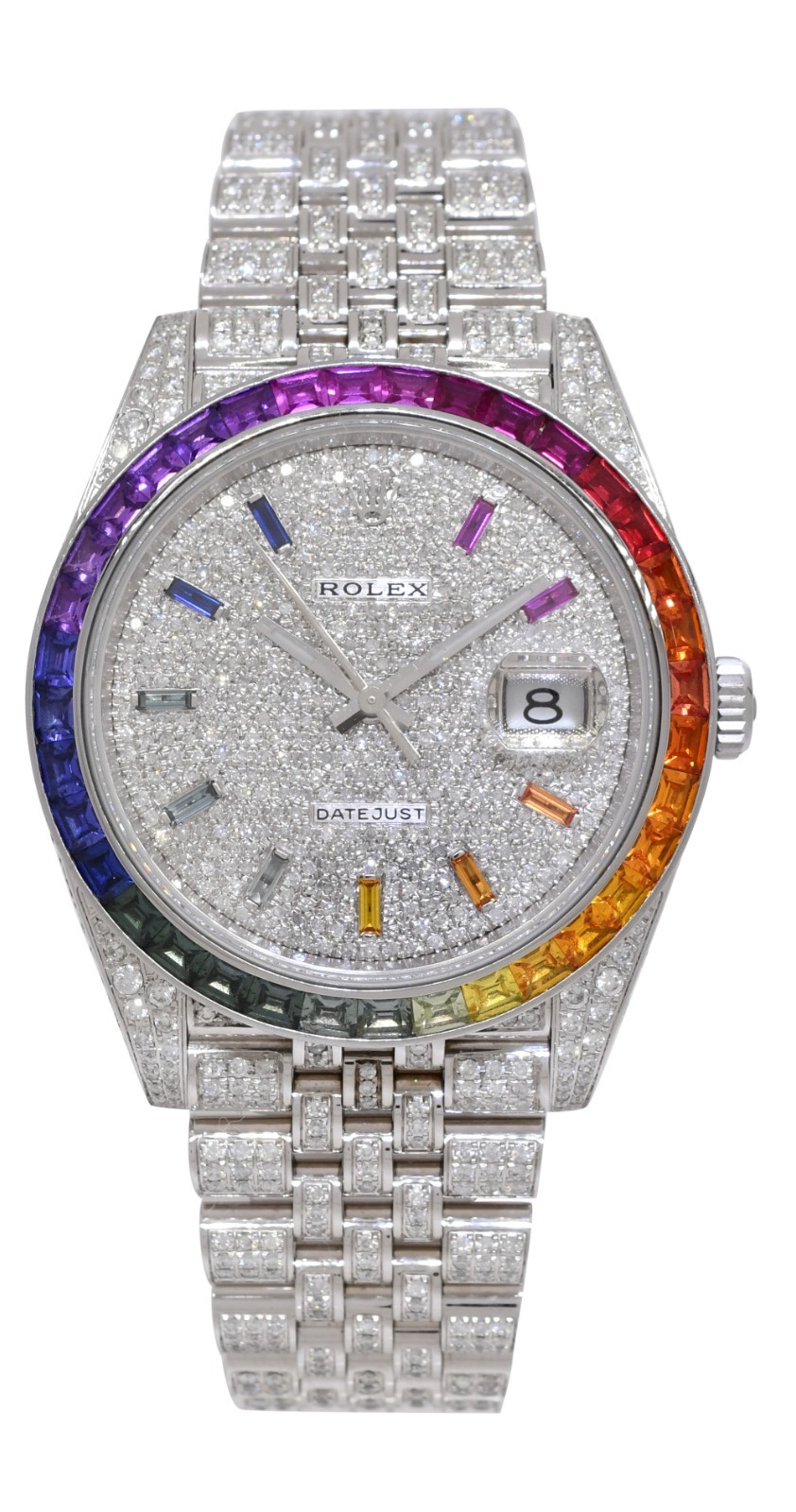 Rolex Datejust 41 Steel Rainbow Diamond Iced Out Jubilee Watch +Card '17 126300