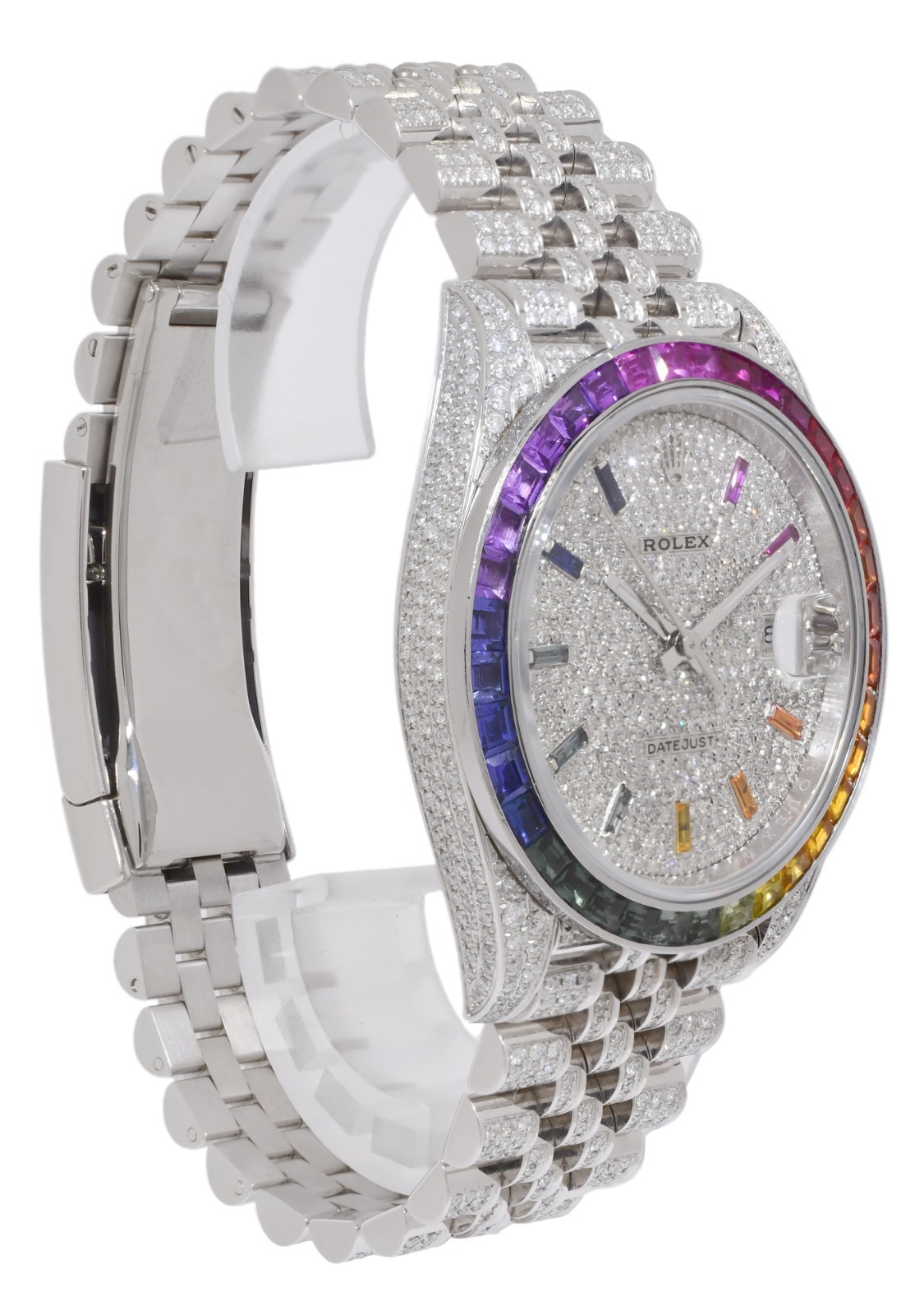 Rolex Datejust 41 Steel Rainbow Diamond Iced Out Jubilee Watch +Card '17 126300