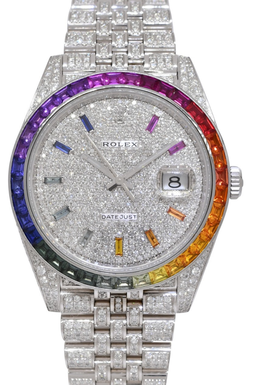 Rolex Datejust 41 Steel Rainbow Diamond Iced Out Jubilee Watch +Card '17 126300