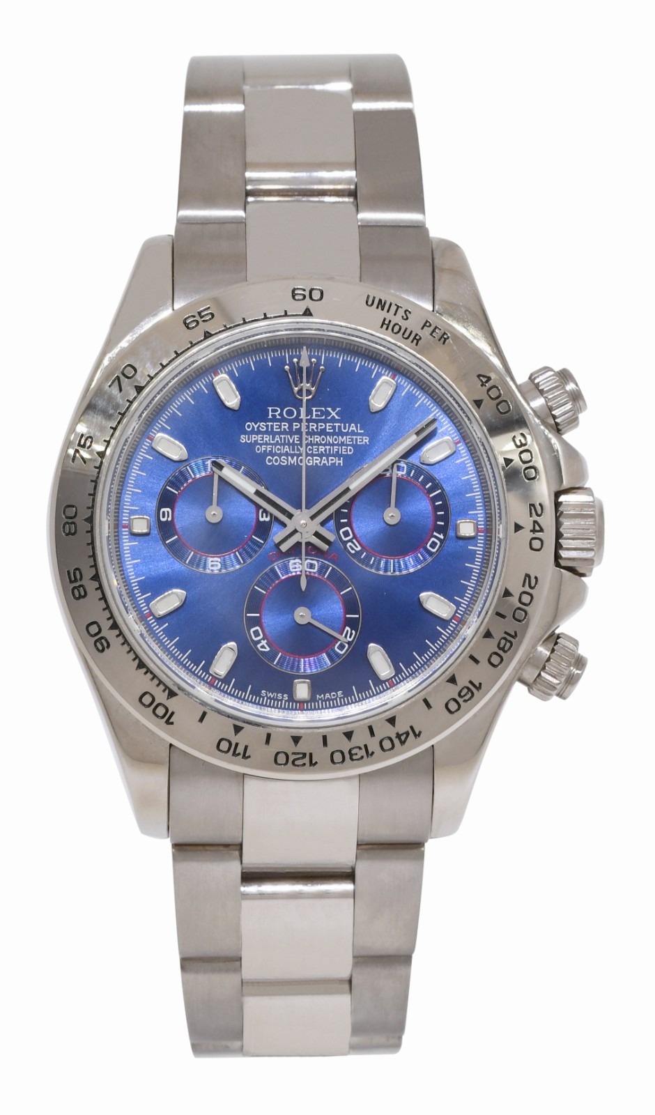 Rolex Daytona Chronograph 18k White Gold Custom Blue Dial 40mm Watch D 116509