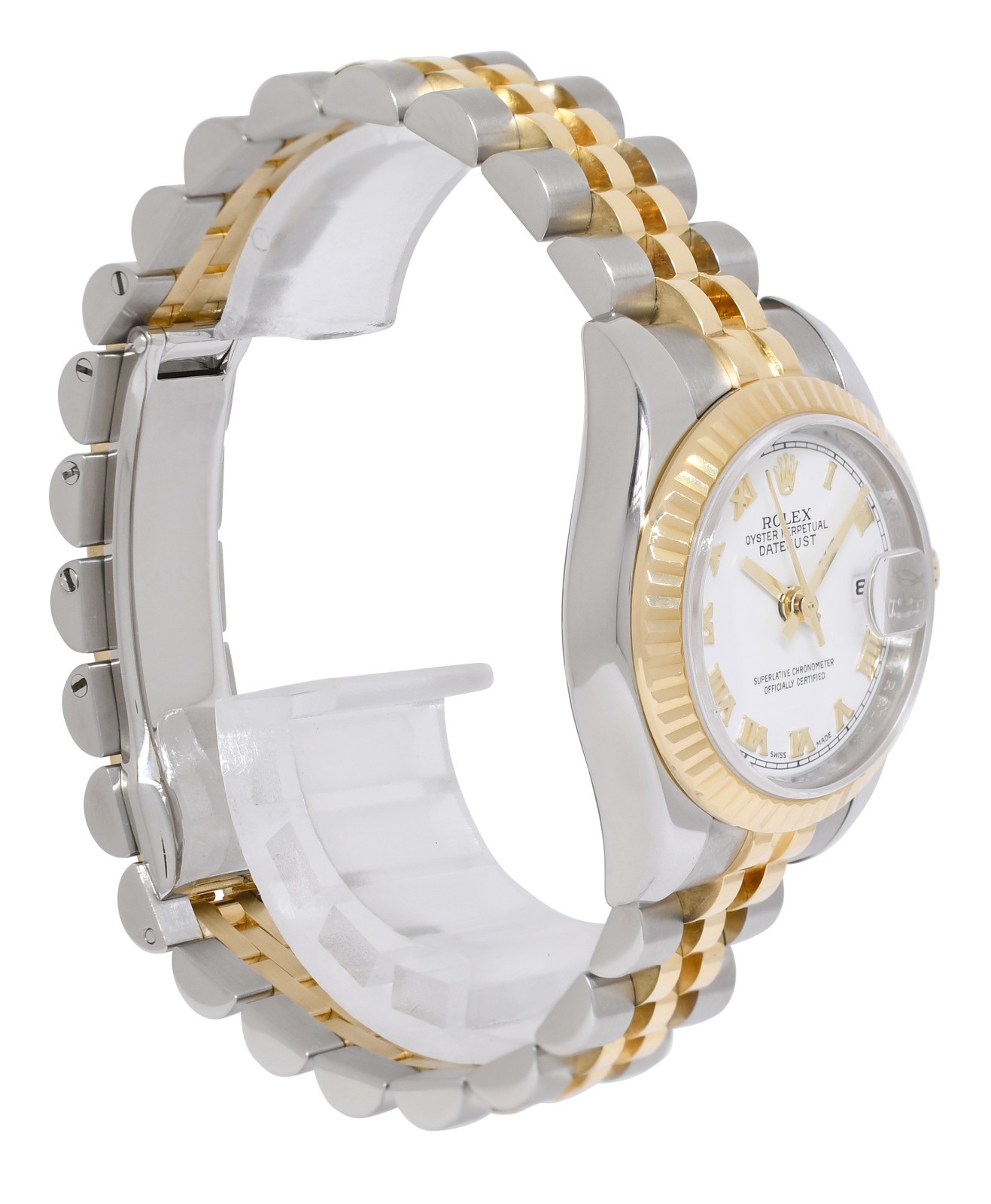 Rolex Datejust 18k Yellow Gold/Steel White Roman Dial Ladies 26mm Watch M 179173