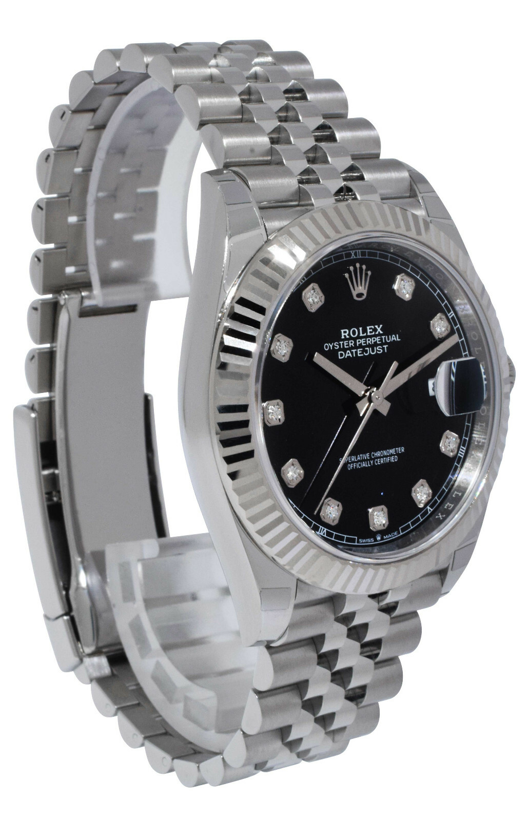 NOS Rolex Datejust 41 Steel & 18k Gold Black Diamond Dial Watch B/P '21 126334